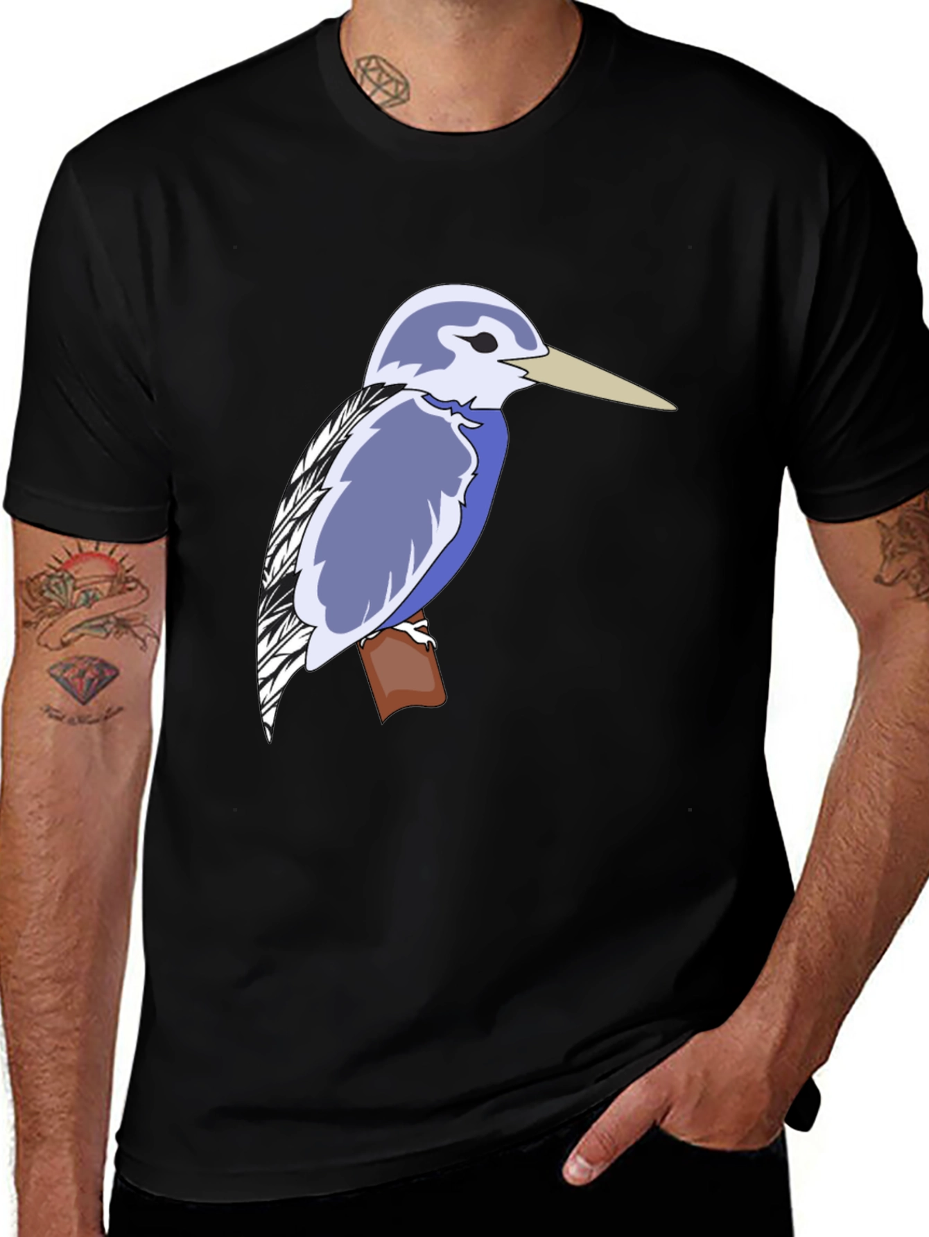 Kingfisher Bird Graphic Tee - Black Cotton T-Shirt