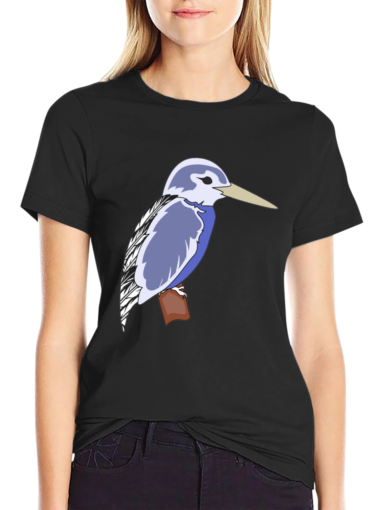 Kingfisher Bird Graphic Tee - Black Cotton T-Shirt