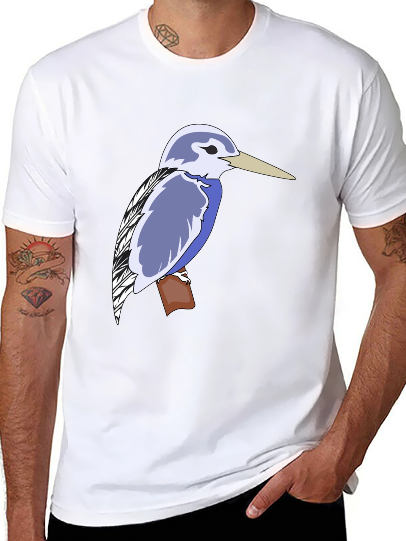 Kingfisher Bird Graphic Tee - Black Cotton T-Shirt