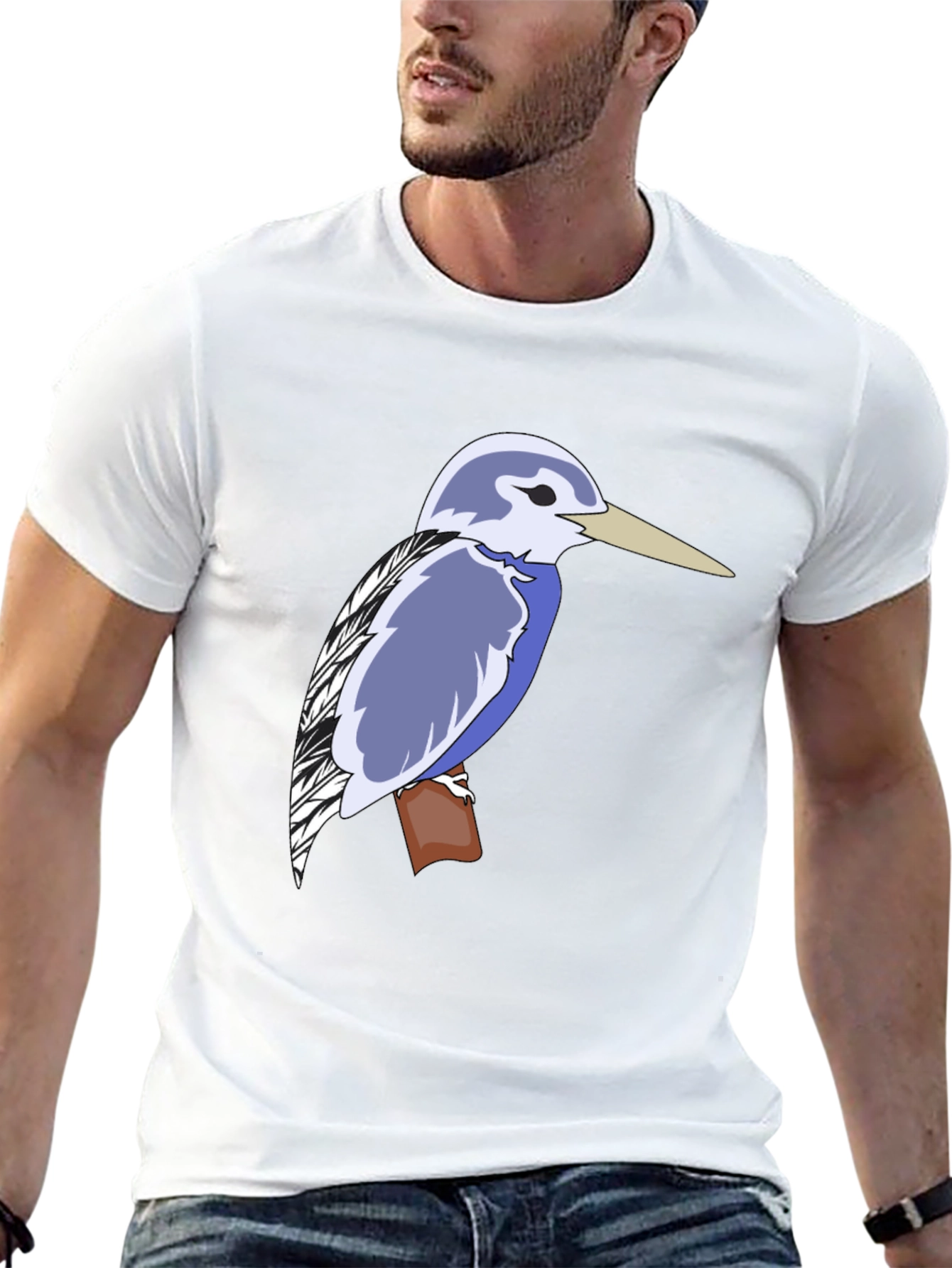 Kingfisher Bird Graphic Tee - Black Cotton T-Shirt
