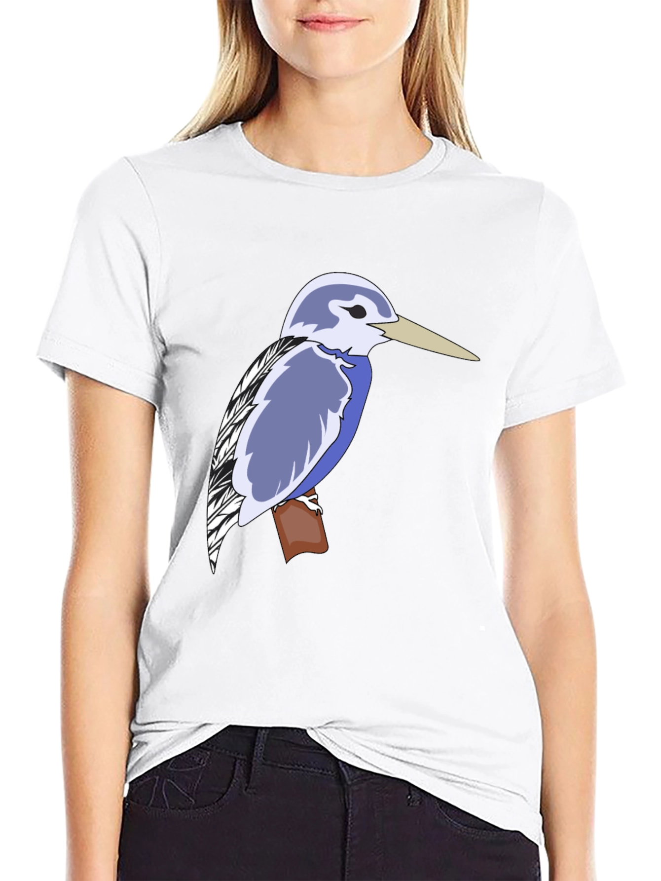 Kingfisher Bird Graphic Tee - Black Cotton T-Shirt