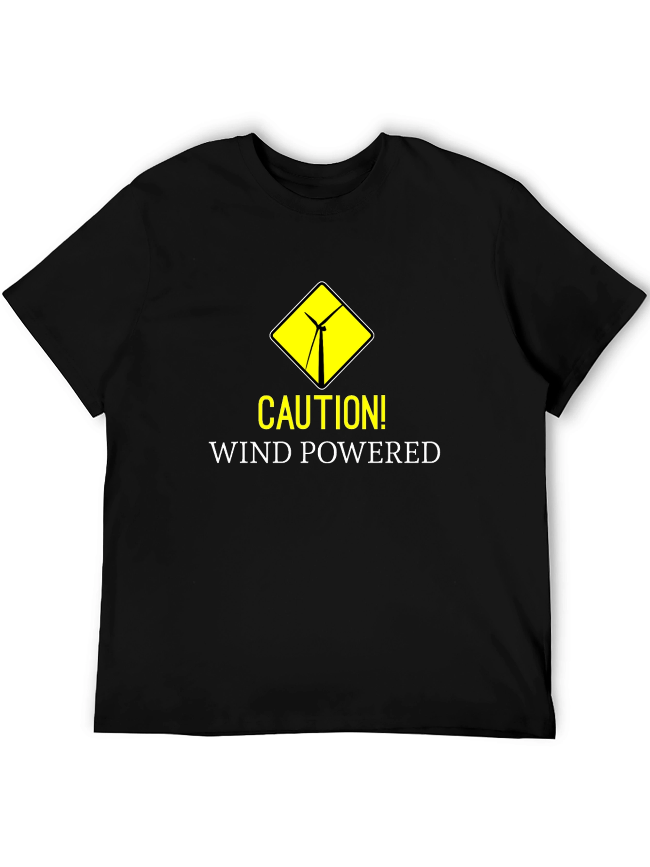 Caution Wind Powered Black T-Shirt