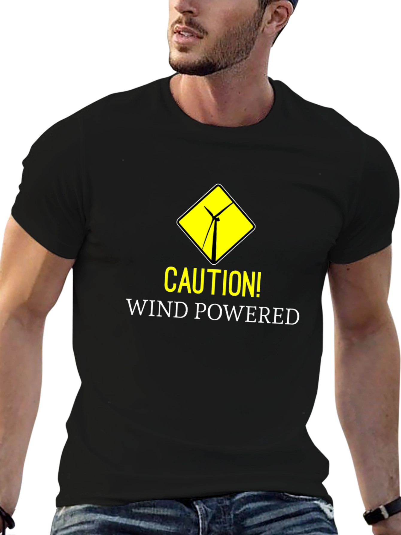 Caution Wind Powered Black T-Shirt