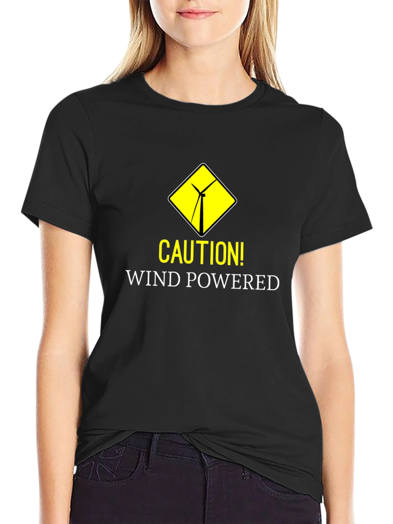 Caution Wind Powered Black T-Shirt
