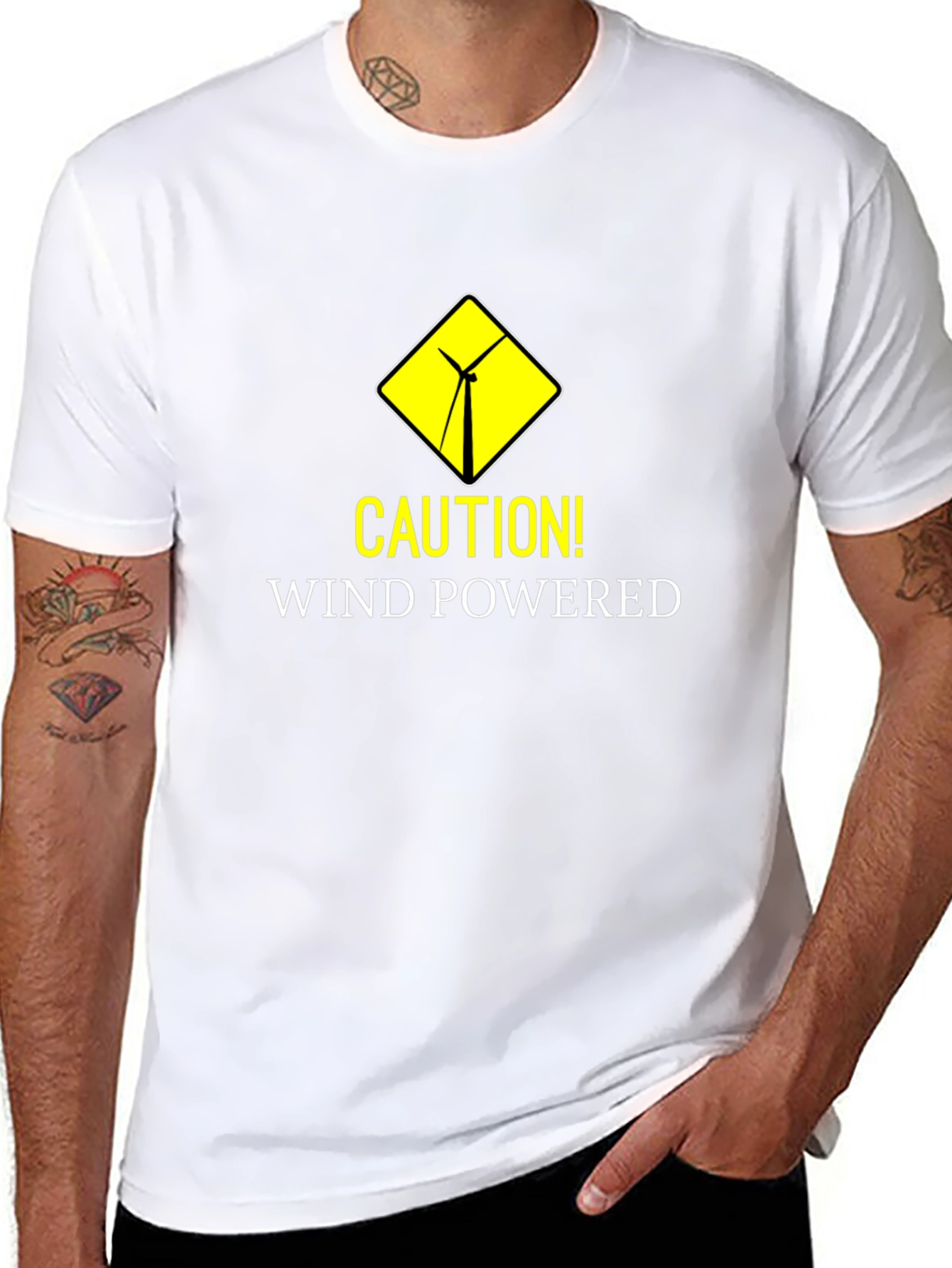 Caution Wind Powered Black T-Shirt