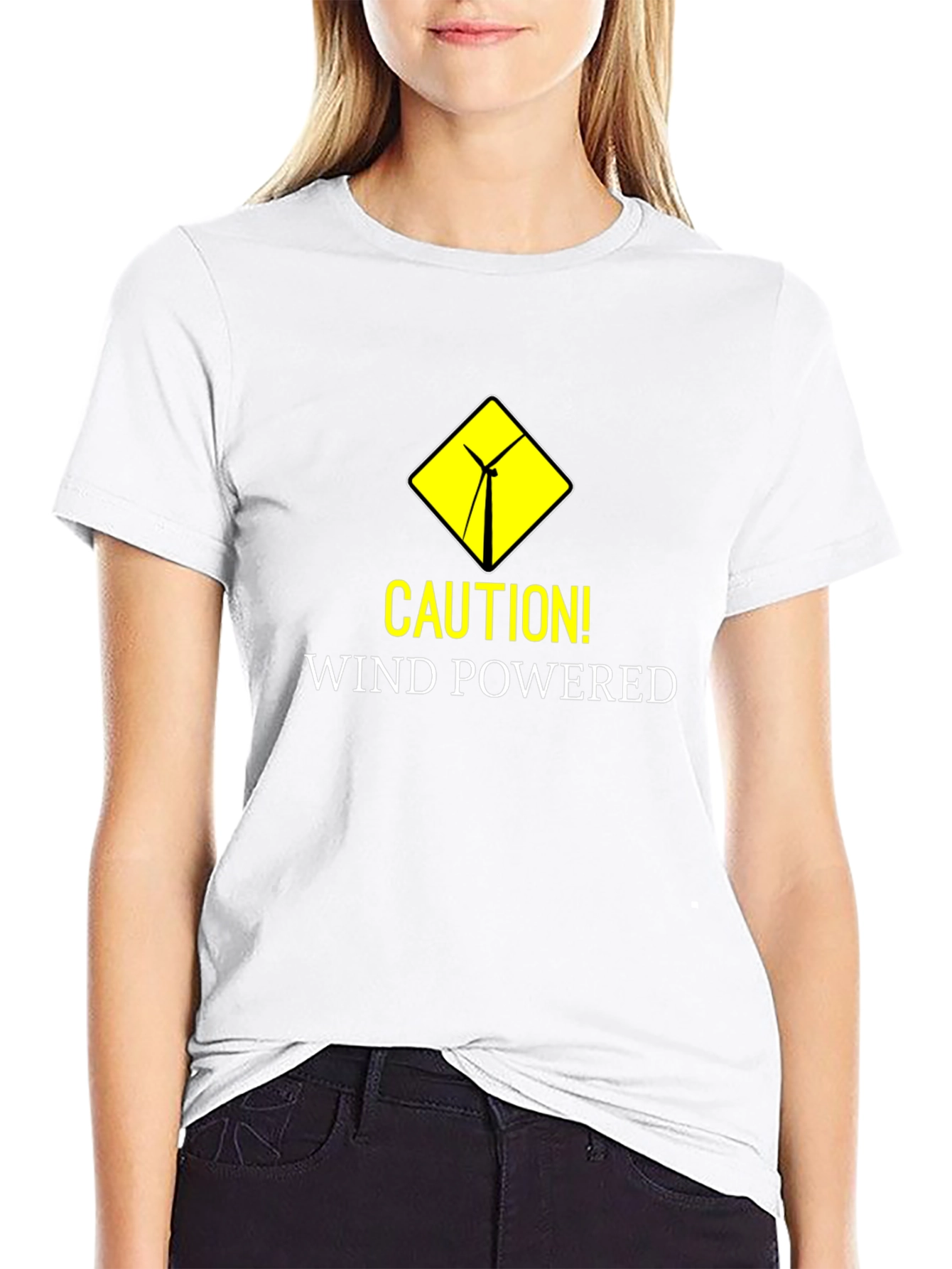 Caution Wind Powered Black T-Shirt