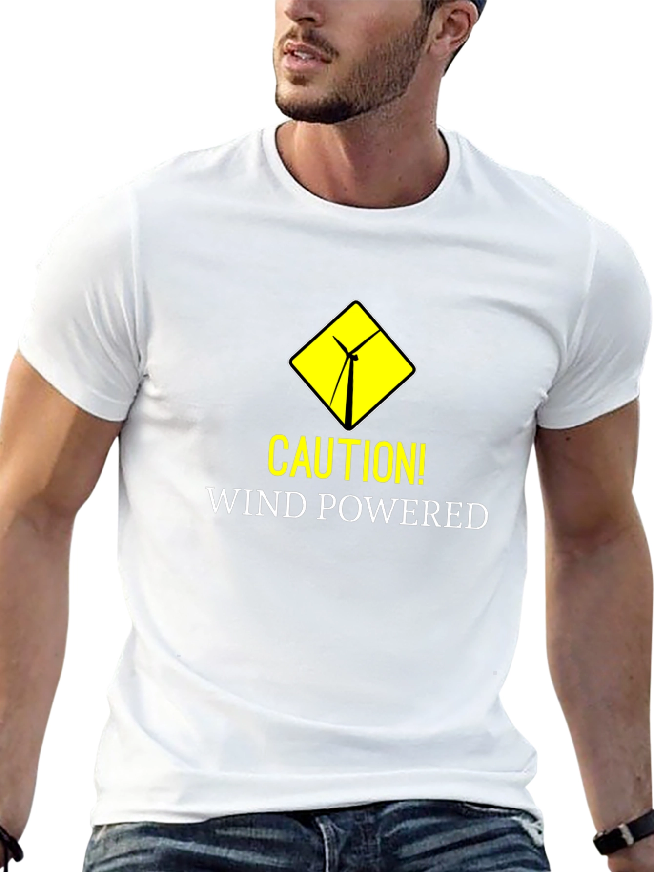 Caution Wind Powered Black T-Shirt