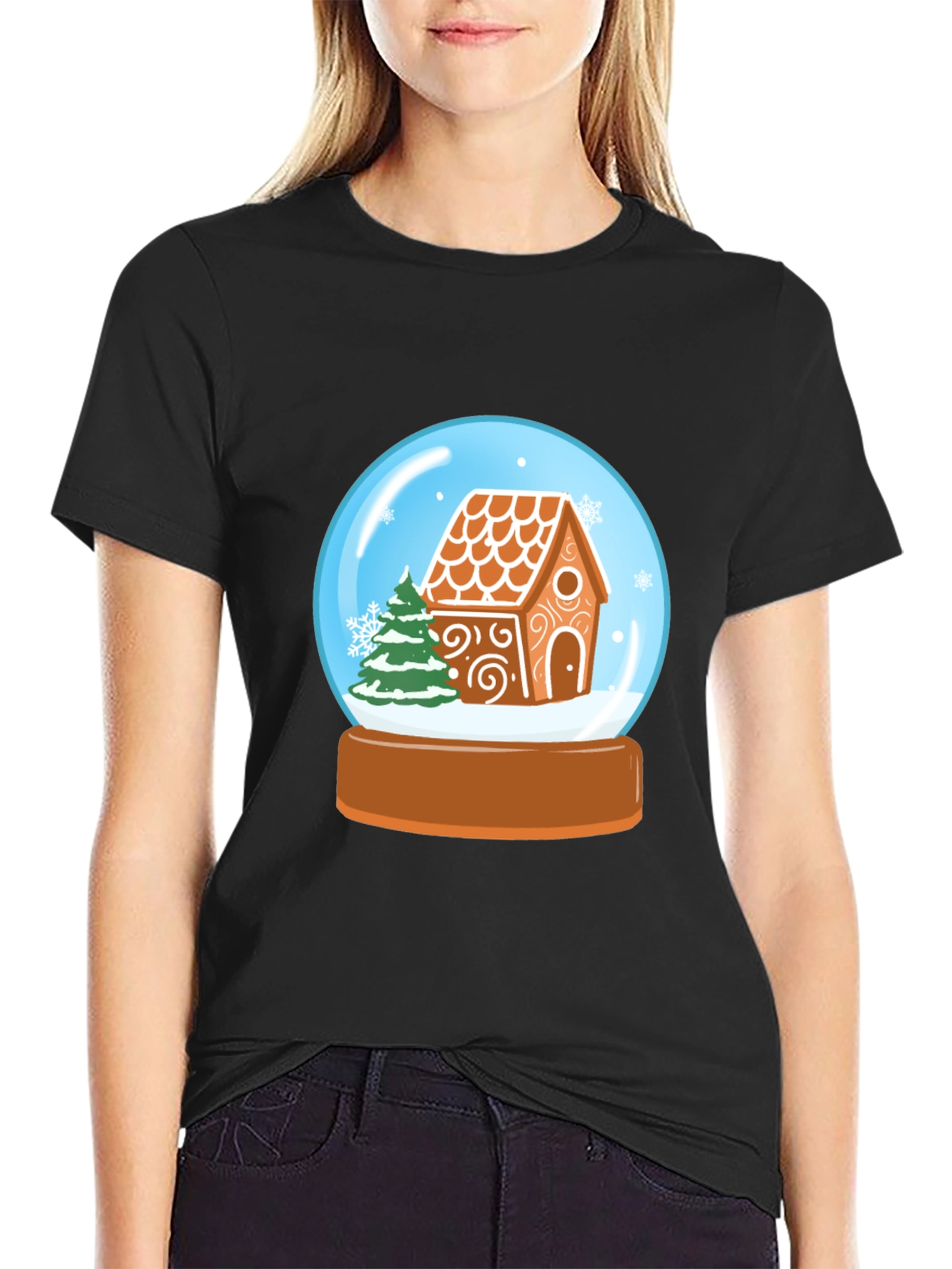 Festive Gingerbread House Snow Globe Graphic Tee