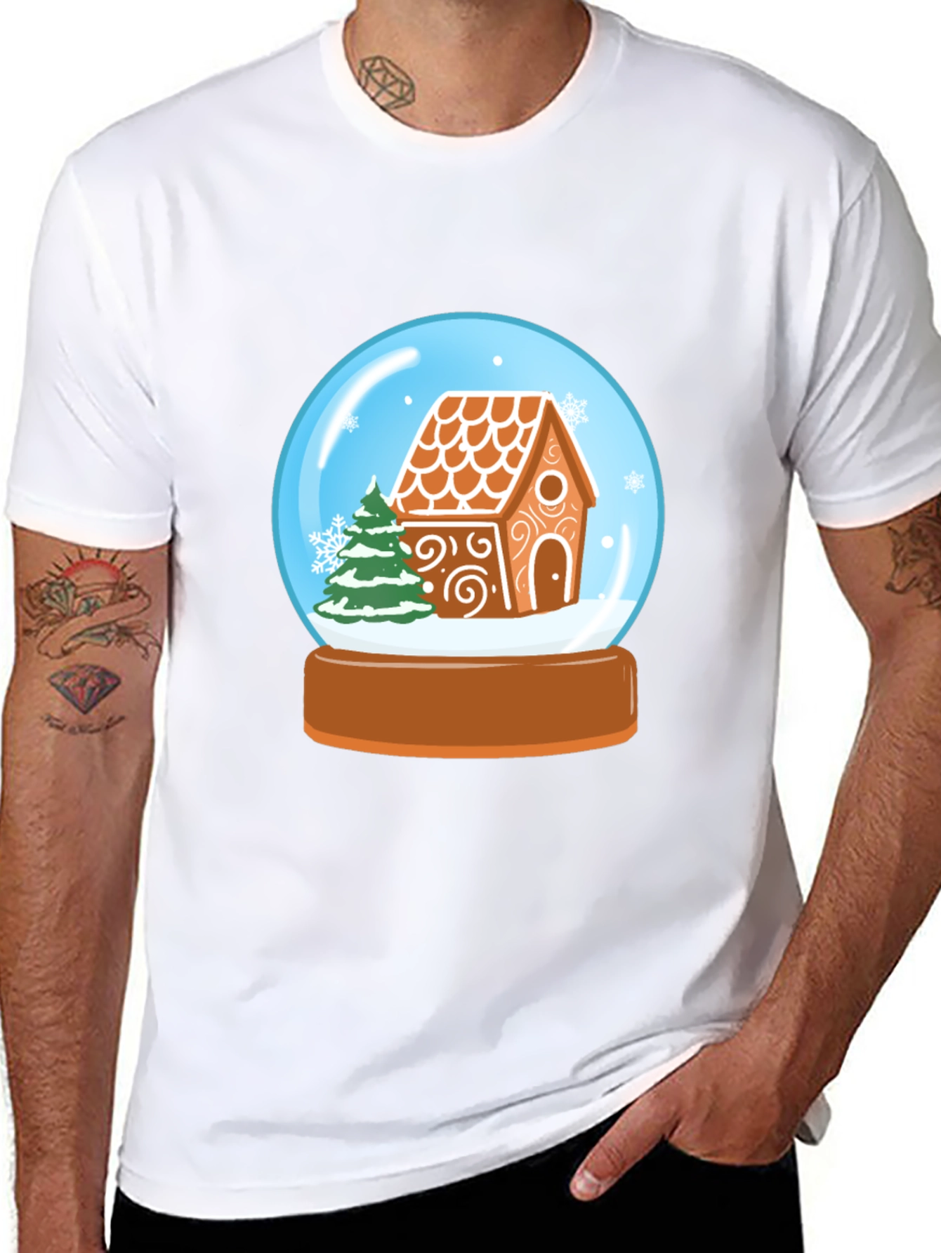 Festive Gingerbread House Snow Globe Graphic Tee
