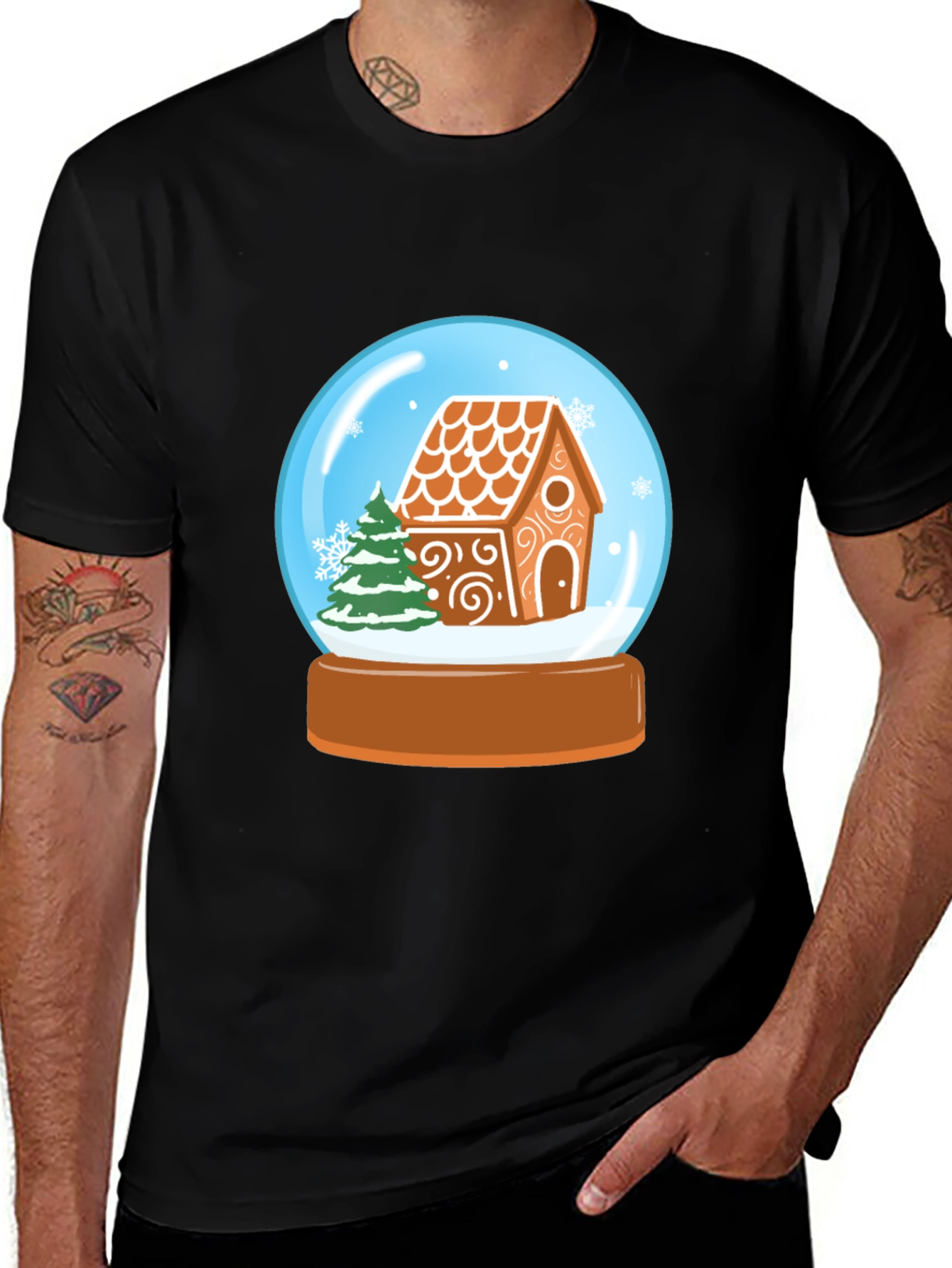 Festive Gingerbread House Snow Globe Graphic Tee