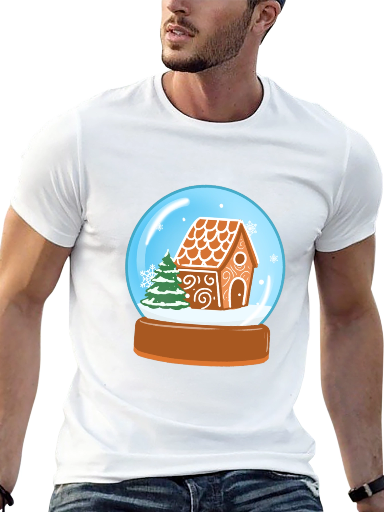 Festive Gingerbread House Snow Globe Graphic Tee