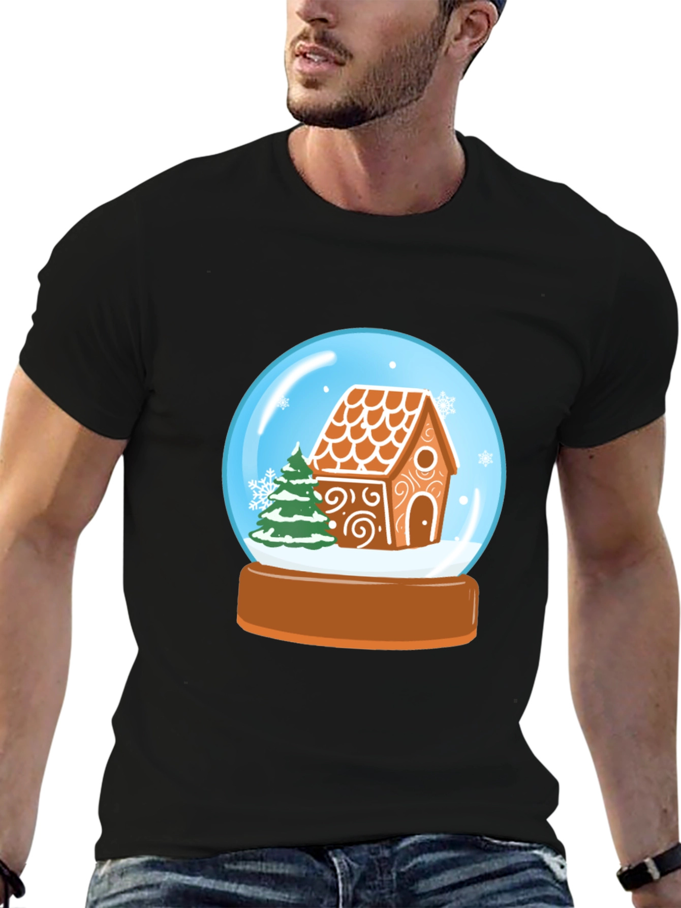 Festive Gingerbread House Snow Globe Graphic Tee