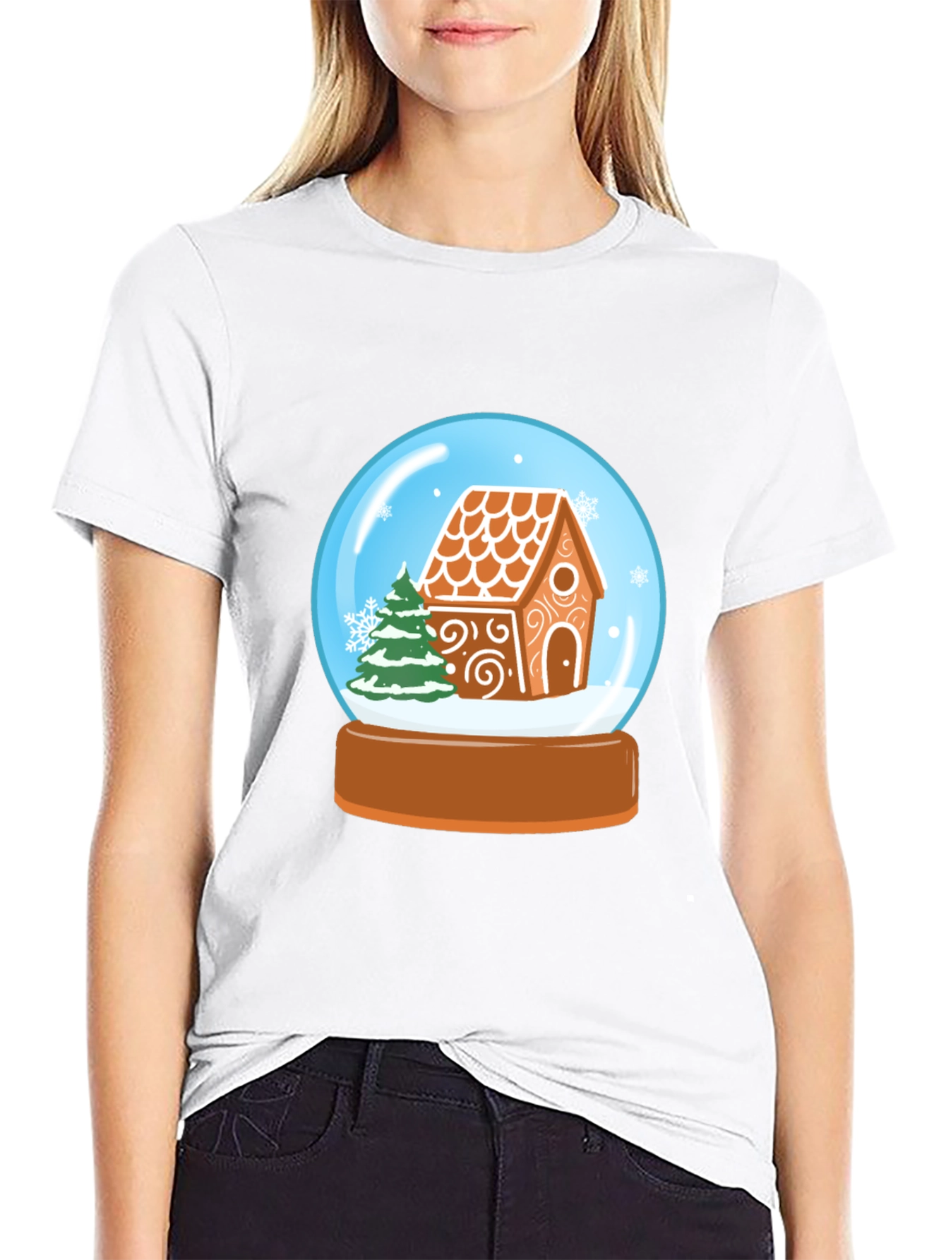 Festive Gingerbread House Snow Globe Graphic Tee