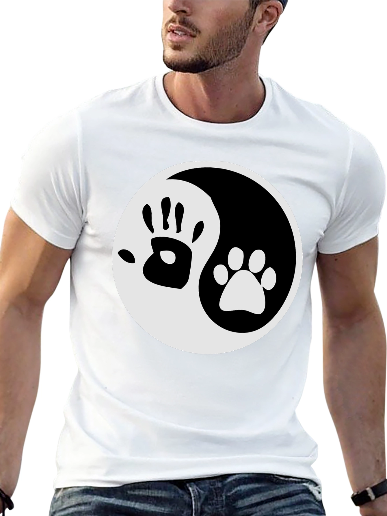 Yin Yang Hand & Paw Print Graphic Tee