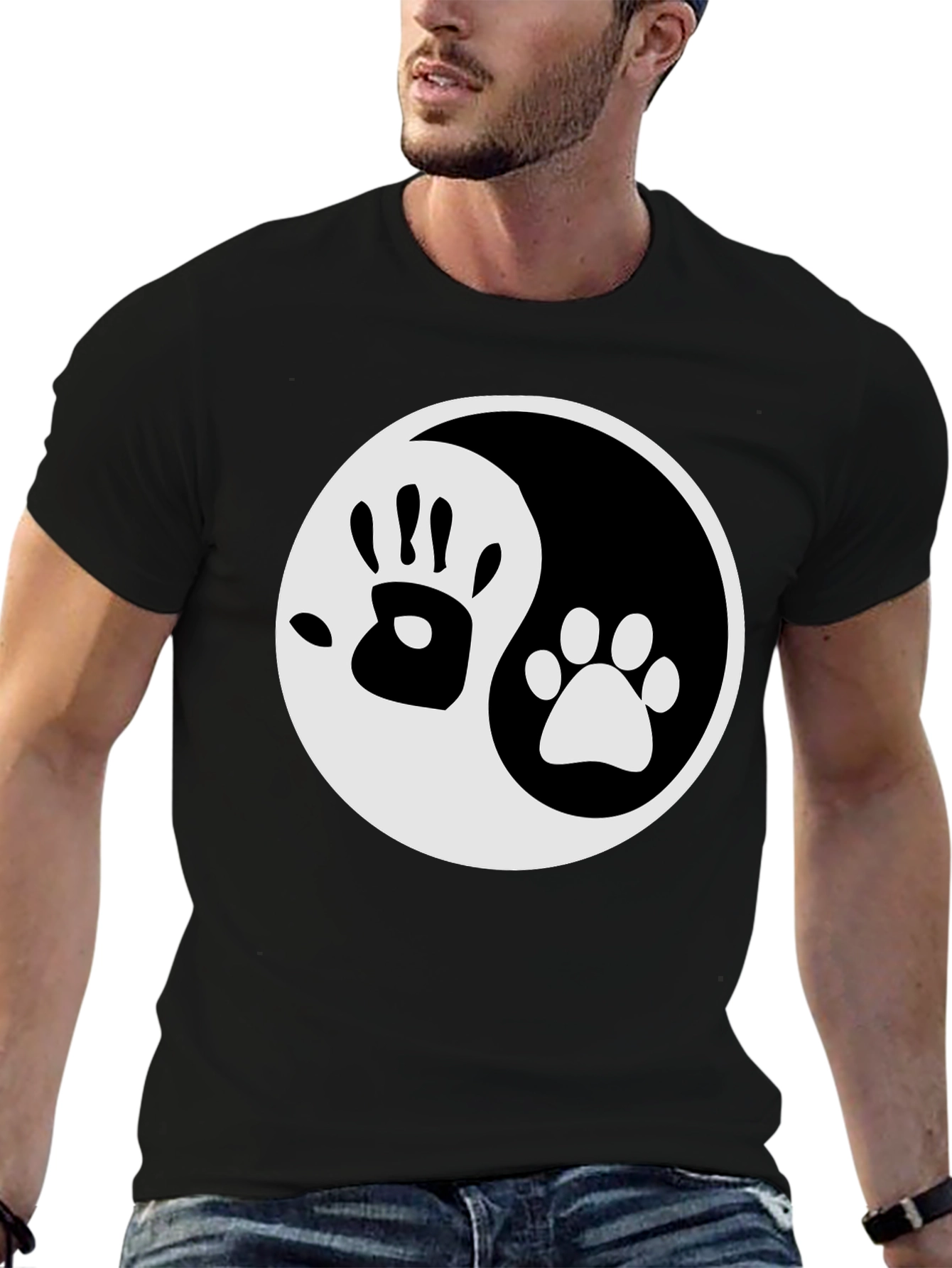Yin Yang Hand & Paw Print Graphic Tee
