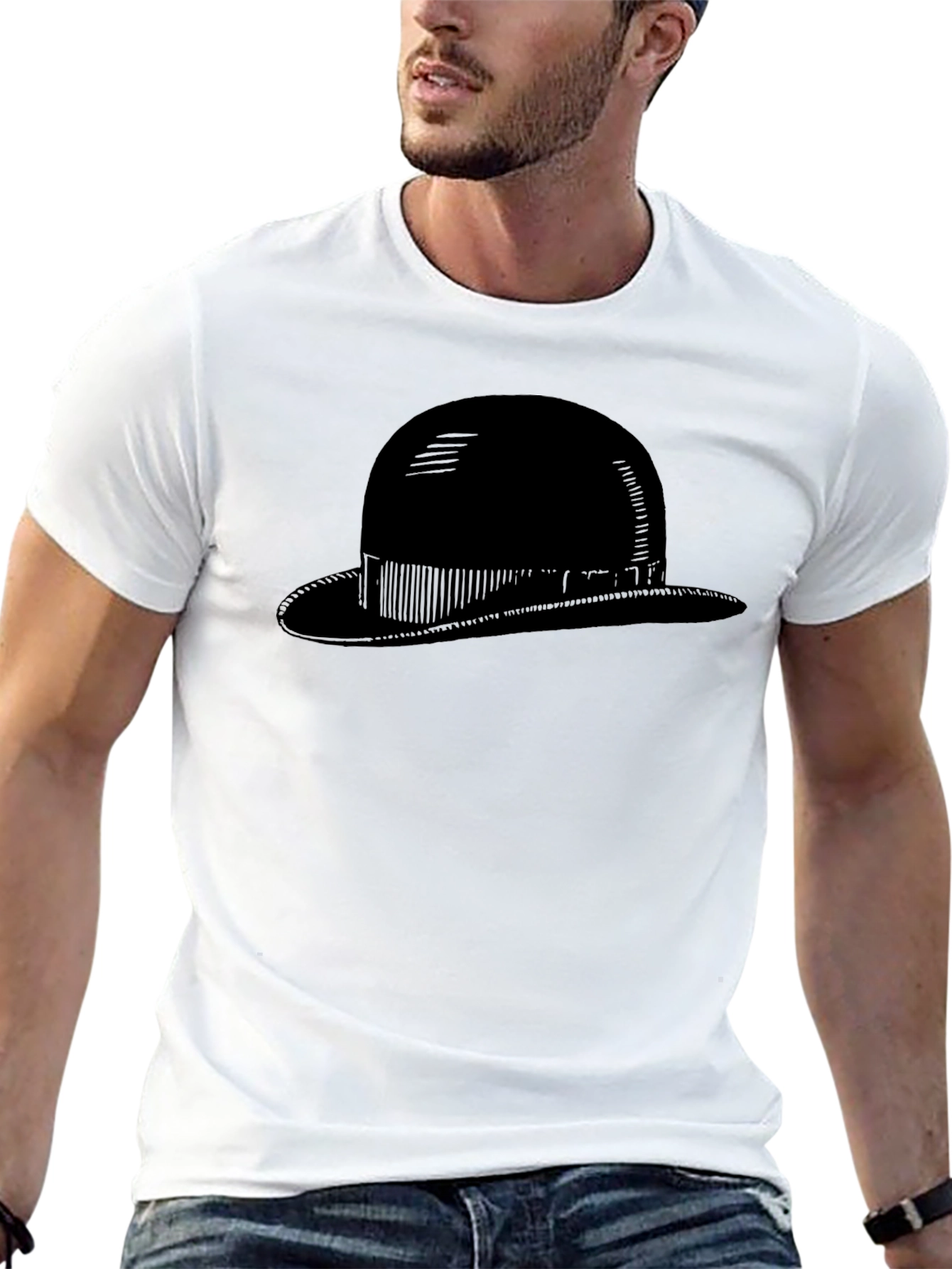 Mens Black Bowler Hat Graphic Tee - Classic Style
