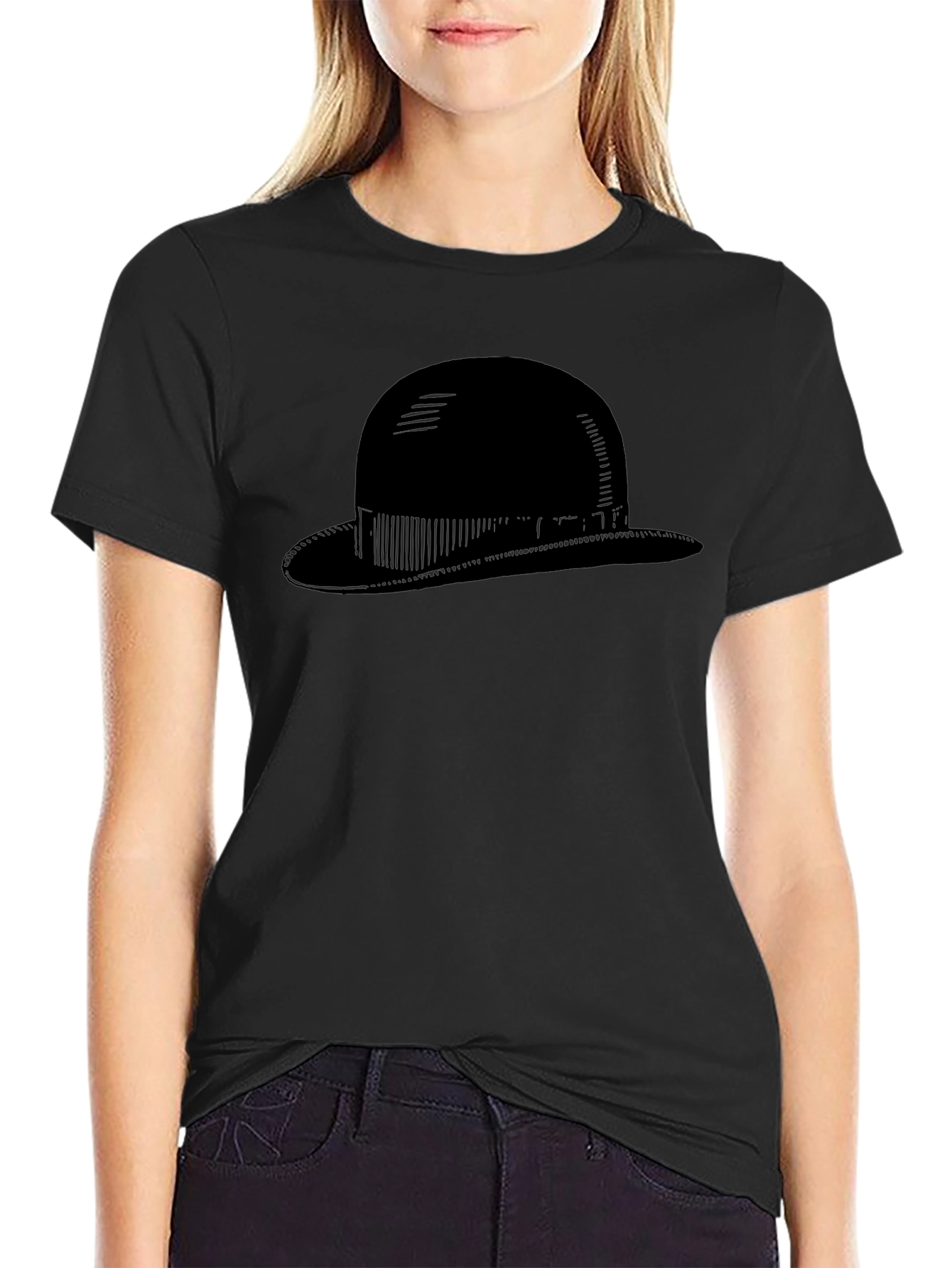 Mens Black Bowler Hat Graphic Tee - Classic Style