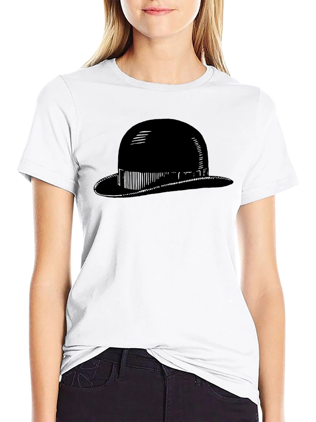 Mens Black Bowler Hat Graphic Tee - Classic Style