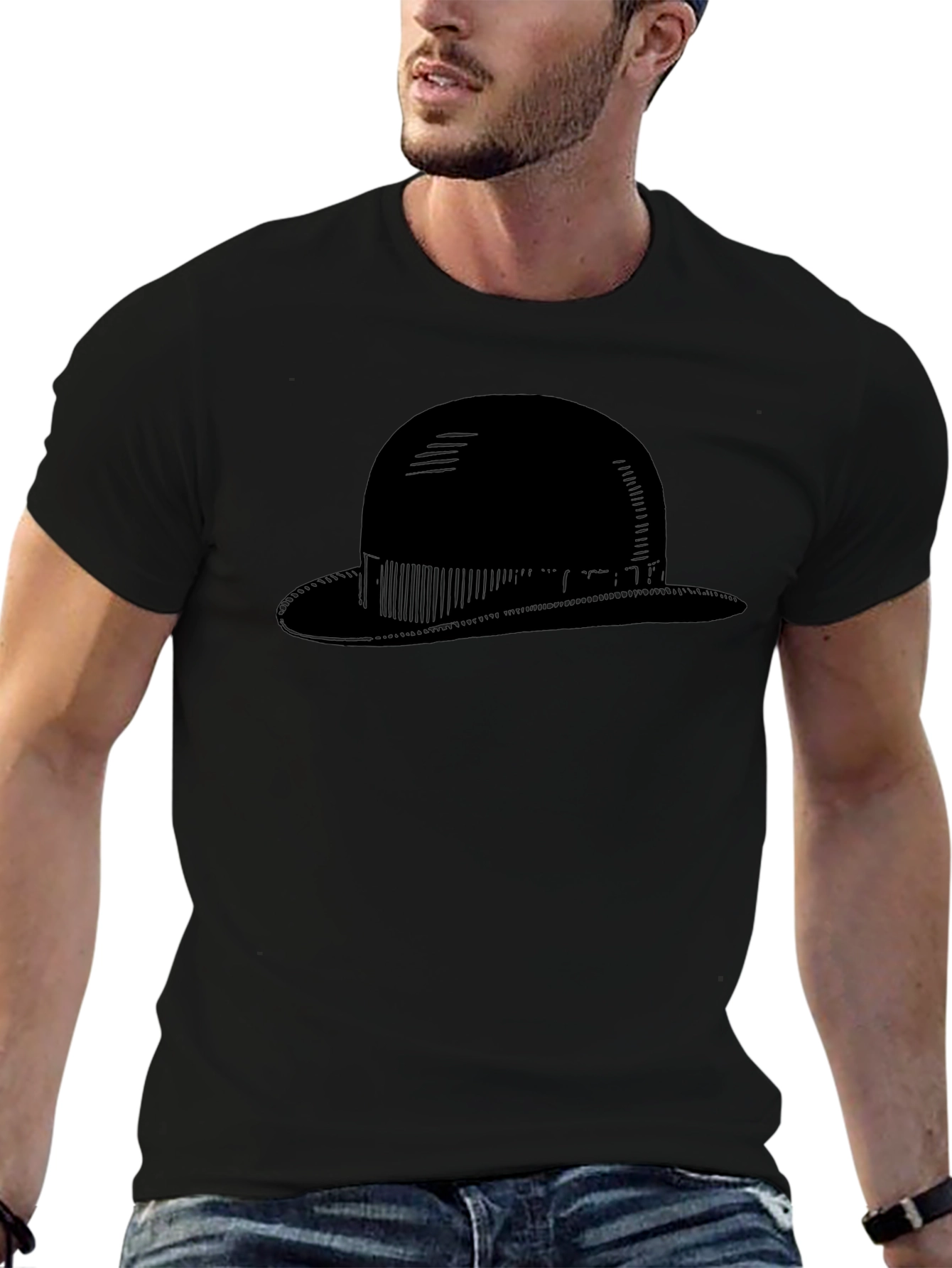 Mens Black Bowler Hat Graphic Tee - Classic Style