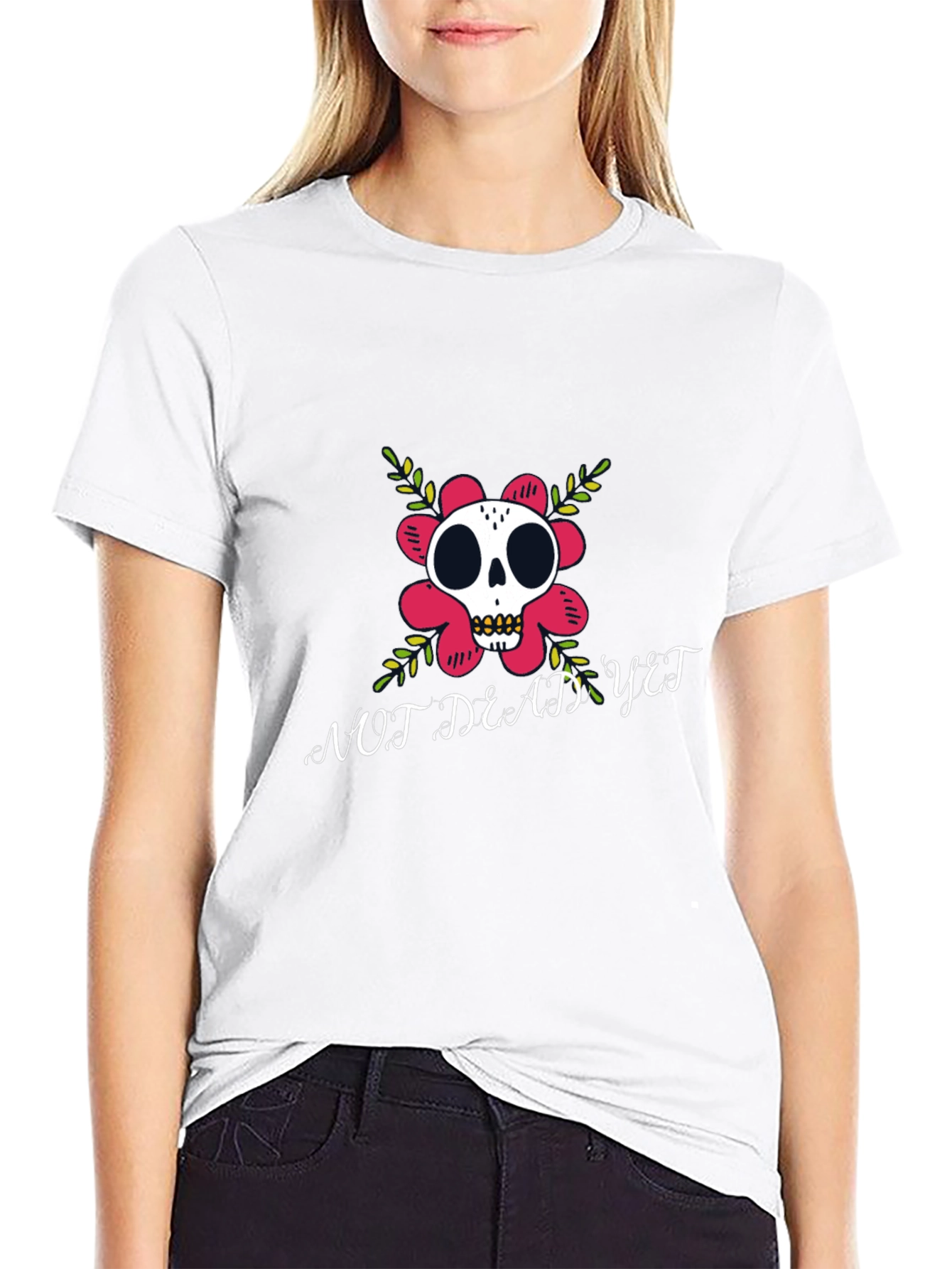 Not Dead Yet T-Shirt Skull Flower Graphic Tee