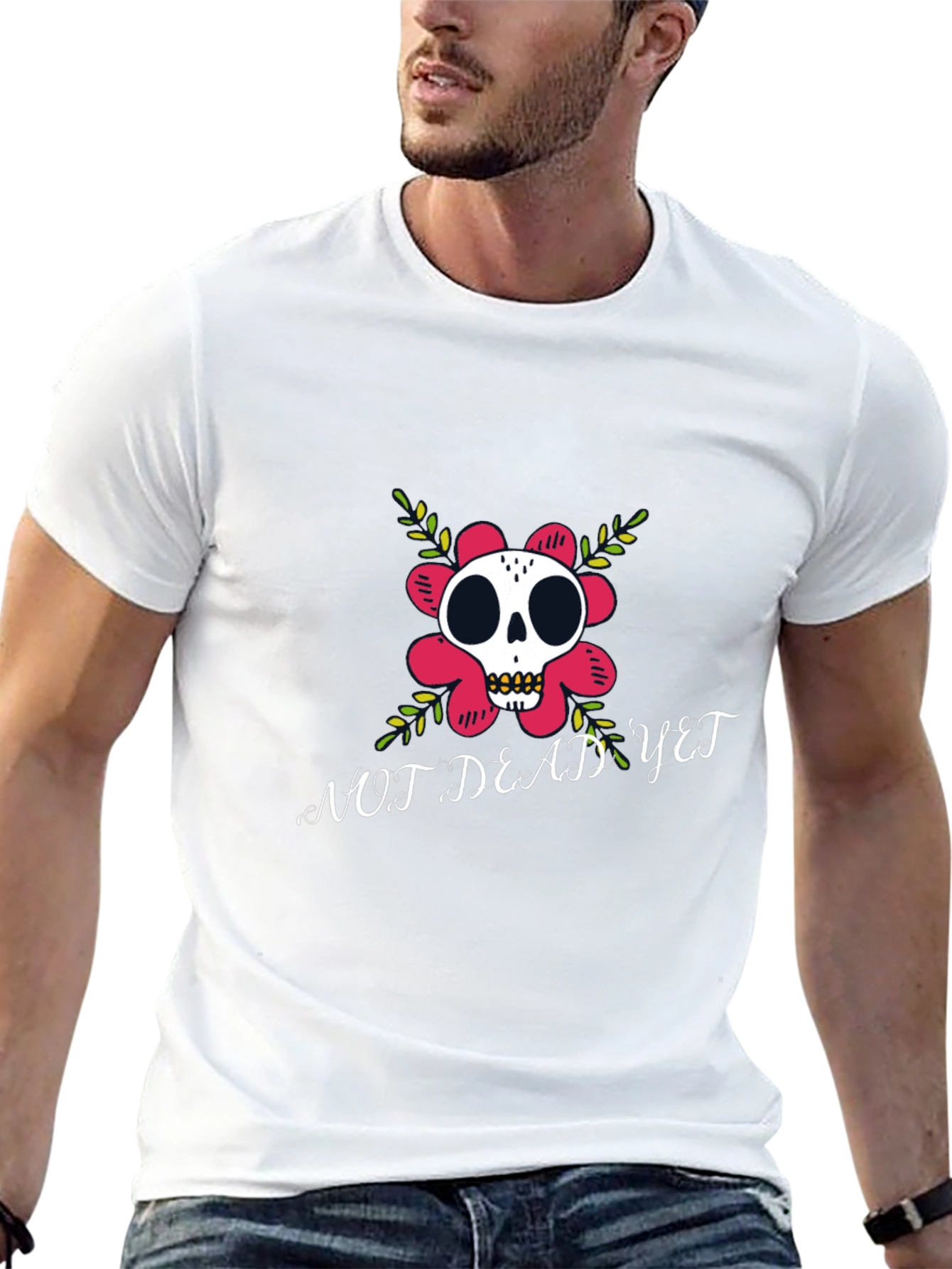 Not Dead Yet T-Shirt Skull Flower Graphic Tee