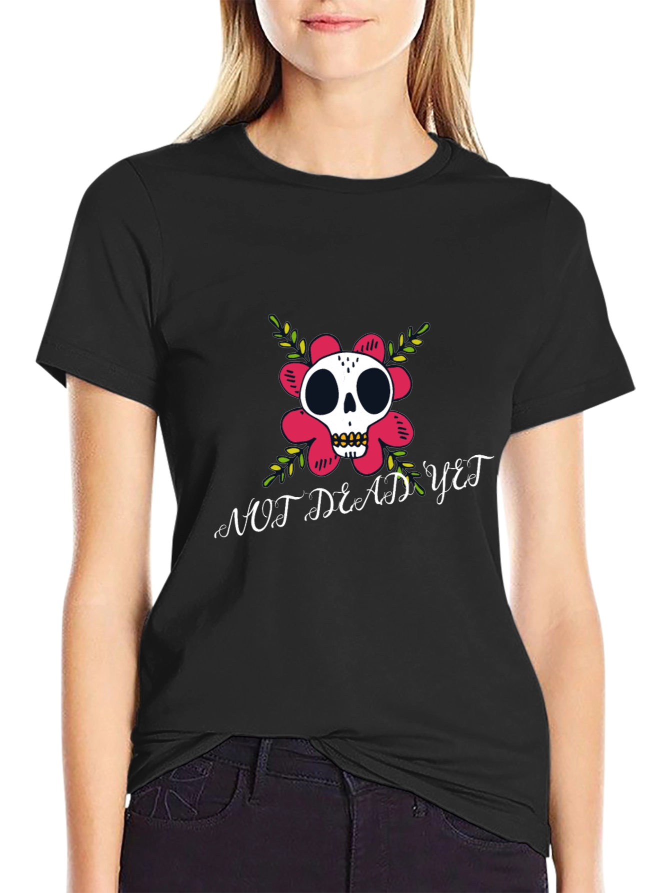 Not Dead Yet T-Shirt Skull Flower Graphic Tee