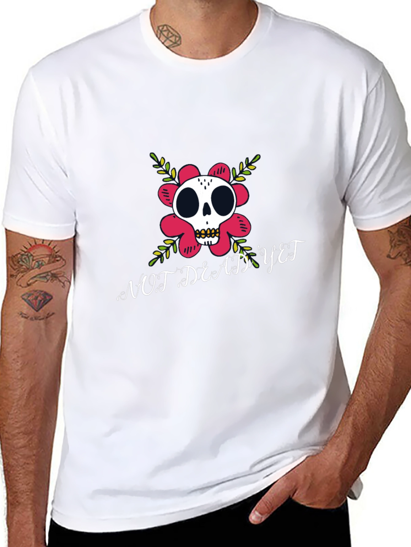 Not Dead Yet T-Shirt Skull Flower Graphic Tee