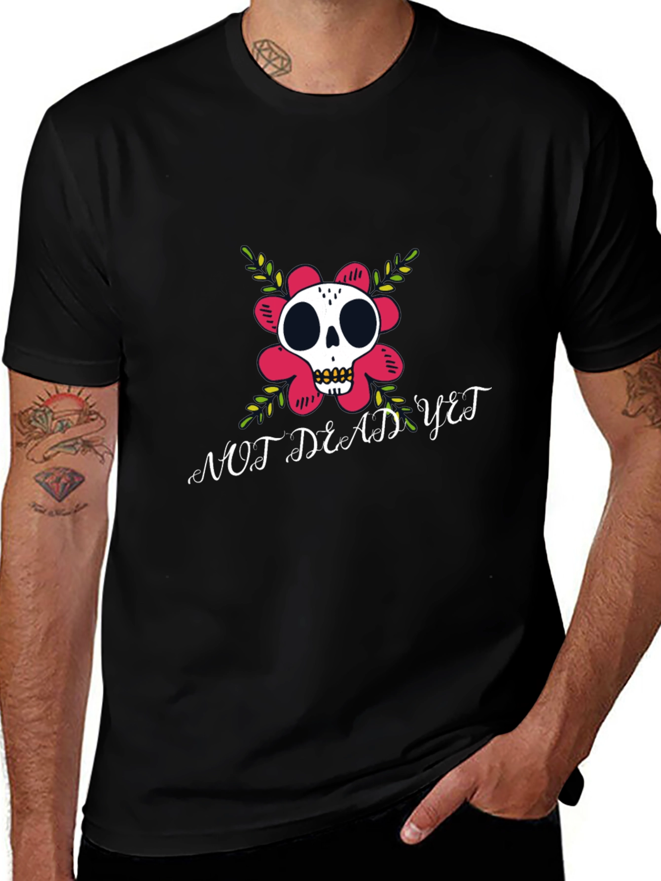 Not Dead Yet T-Shirt Skull Flower Graphic Tee