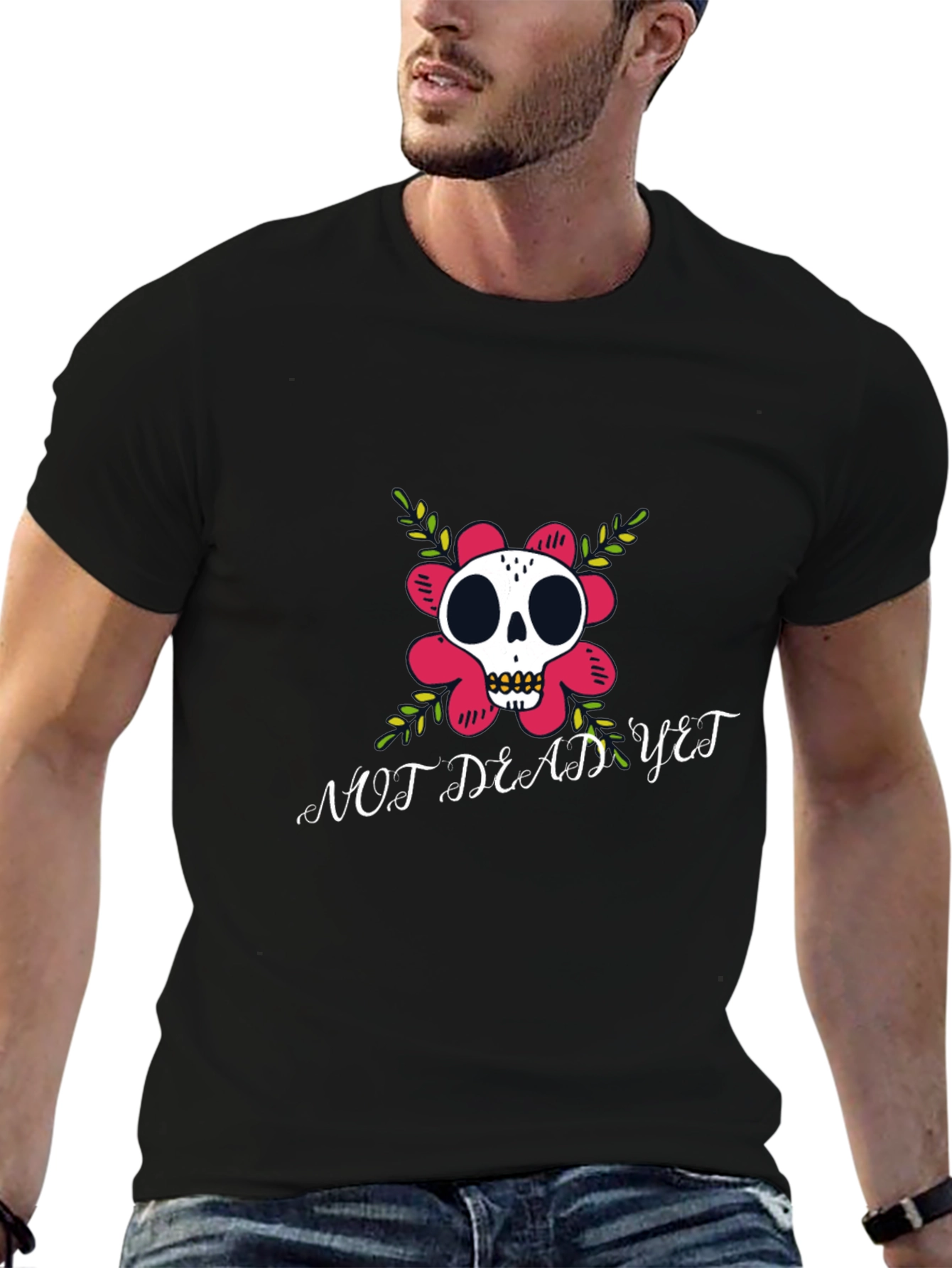 Not Dead Yet T-Shirt Skull Flower Graphic Tee