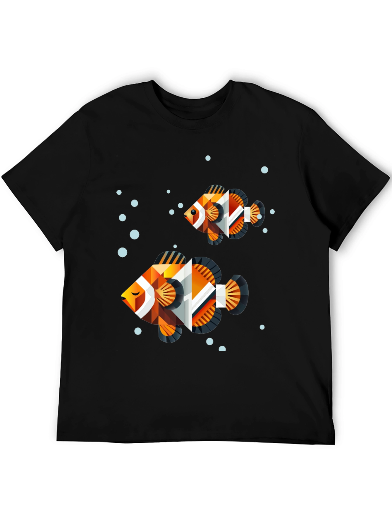 Geometric Fish Graphic Tee - Black Cotton Blend