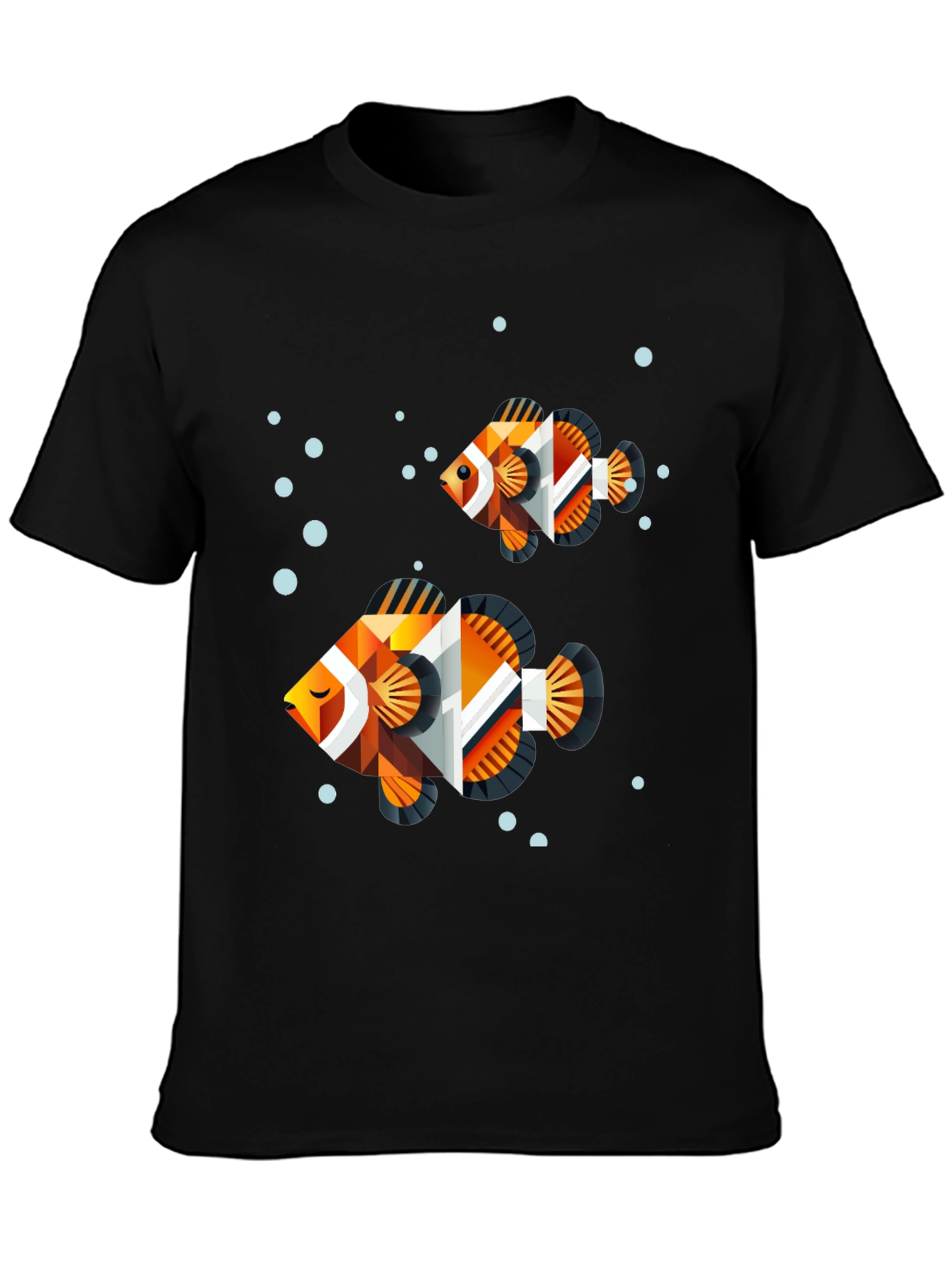 Geometric Fish Graphic Tee - Black Cotton Blend