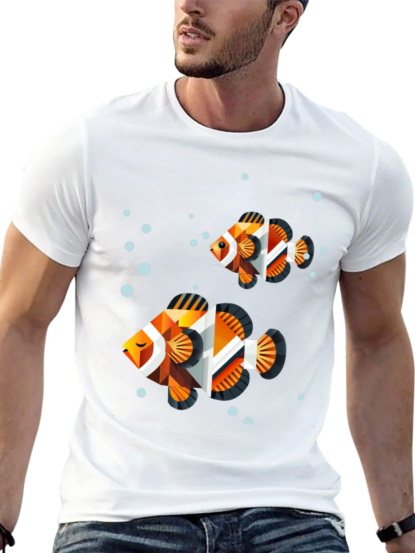 Geometric Fish Graphic Tee - Black Cotton Blend