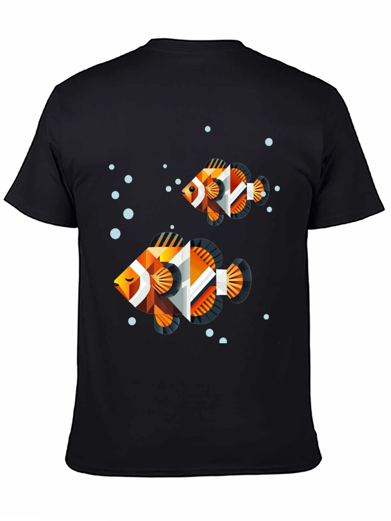 Geometric Fish Graphic Tee - Black Cotton Blend