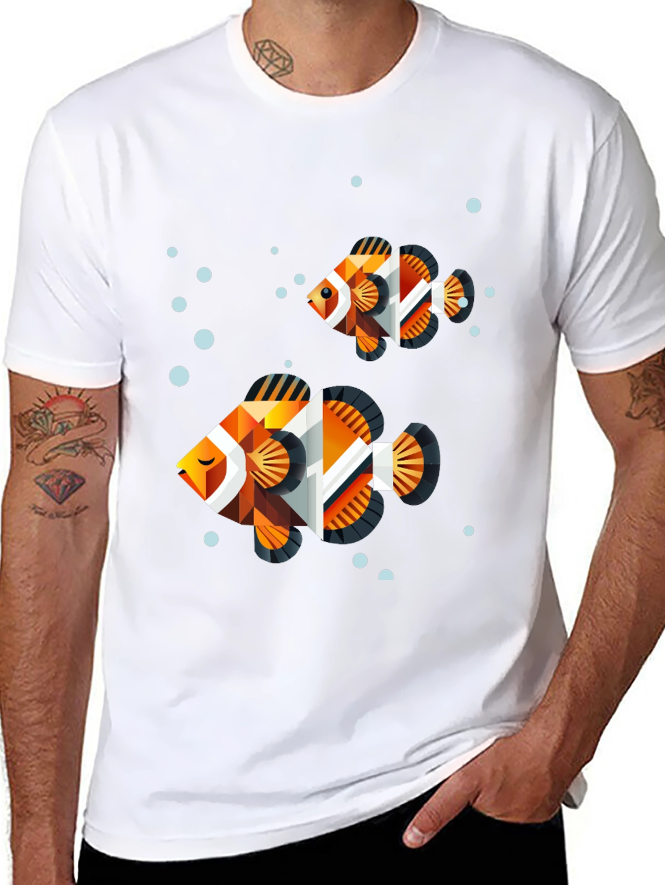 Geometric Fish Graphic Tee - Black Cotton Blend