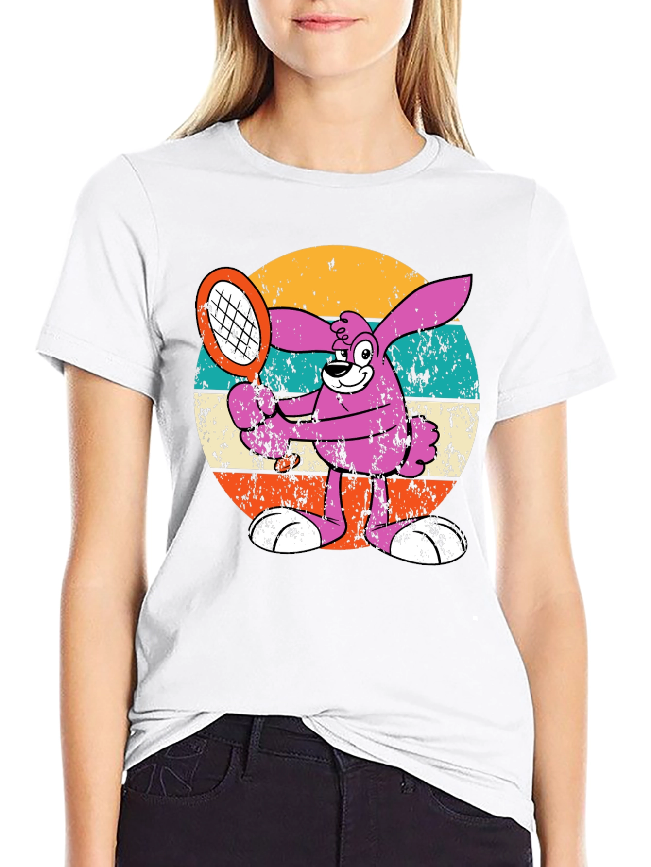 Retro Tennis Bunny Graphic T-Shirt