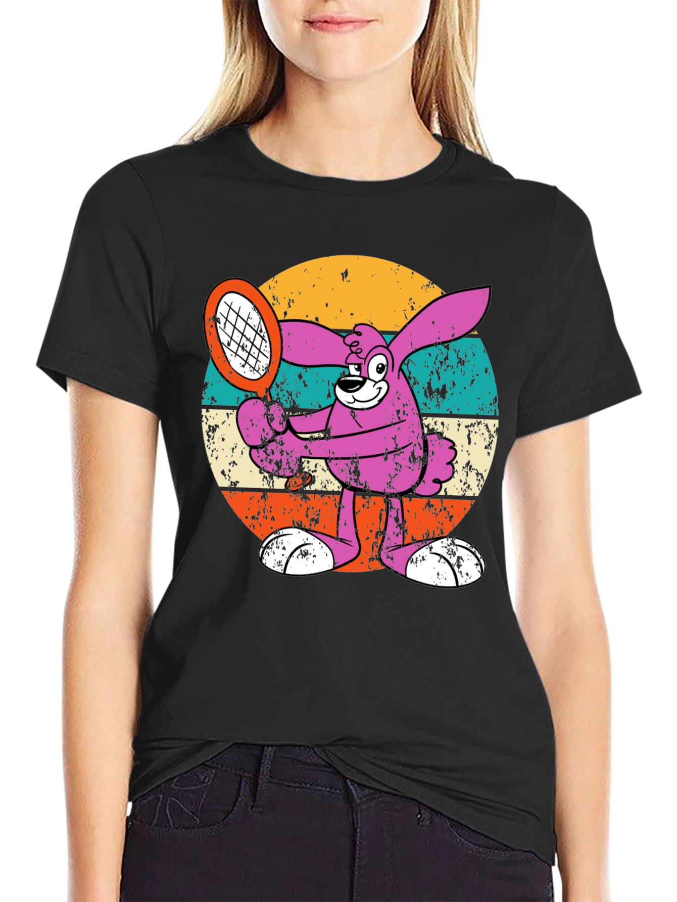 Retro Tennis Bunny Graphic T-Shirt