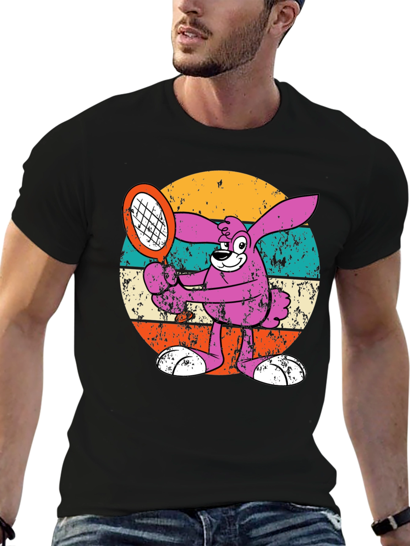 Retro Tennis Bunny Graphic T-Shirt