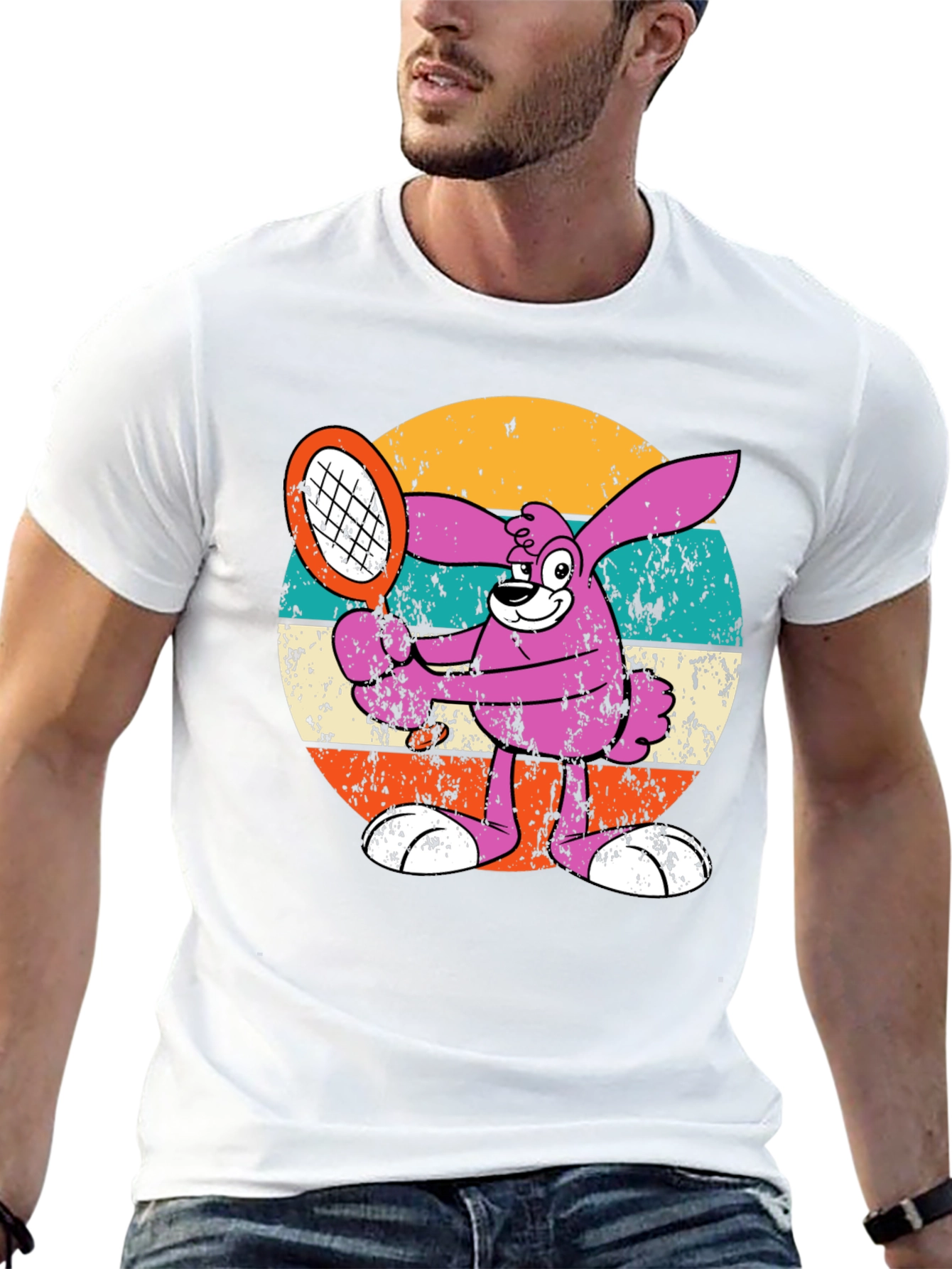 Retro Tennis Bunny Graphic T-Shirt