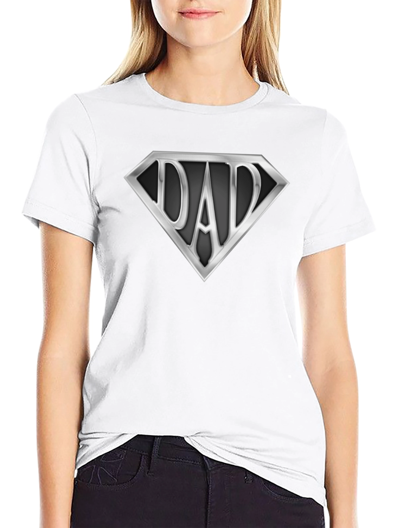 Super Dad T-Shirt - Silver Emblem on Black