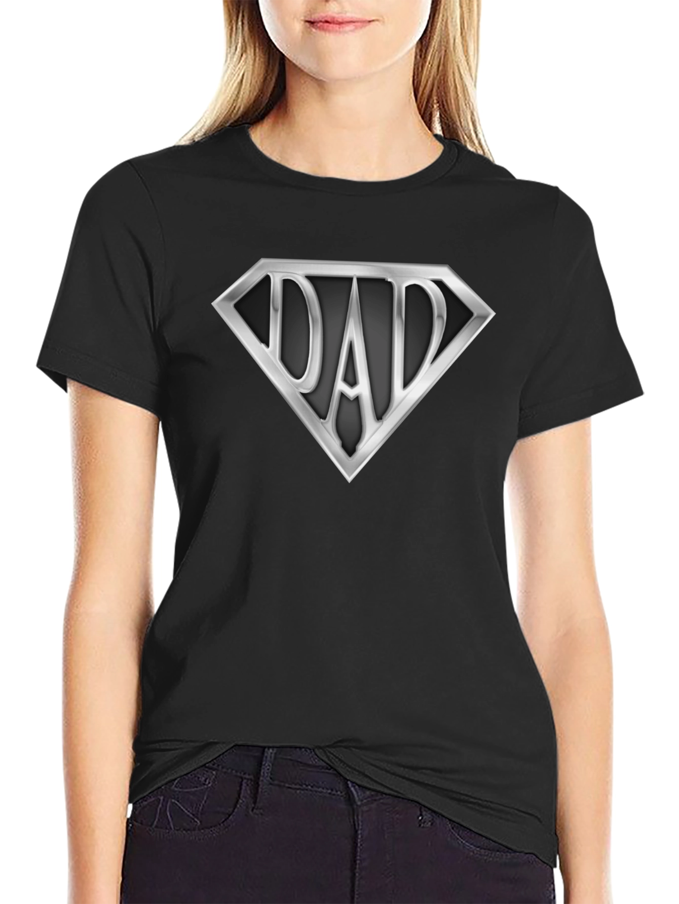 Super Dad T-Shirt - Silver Emblem on Black