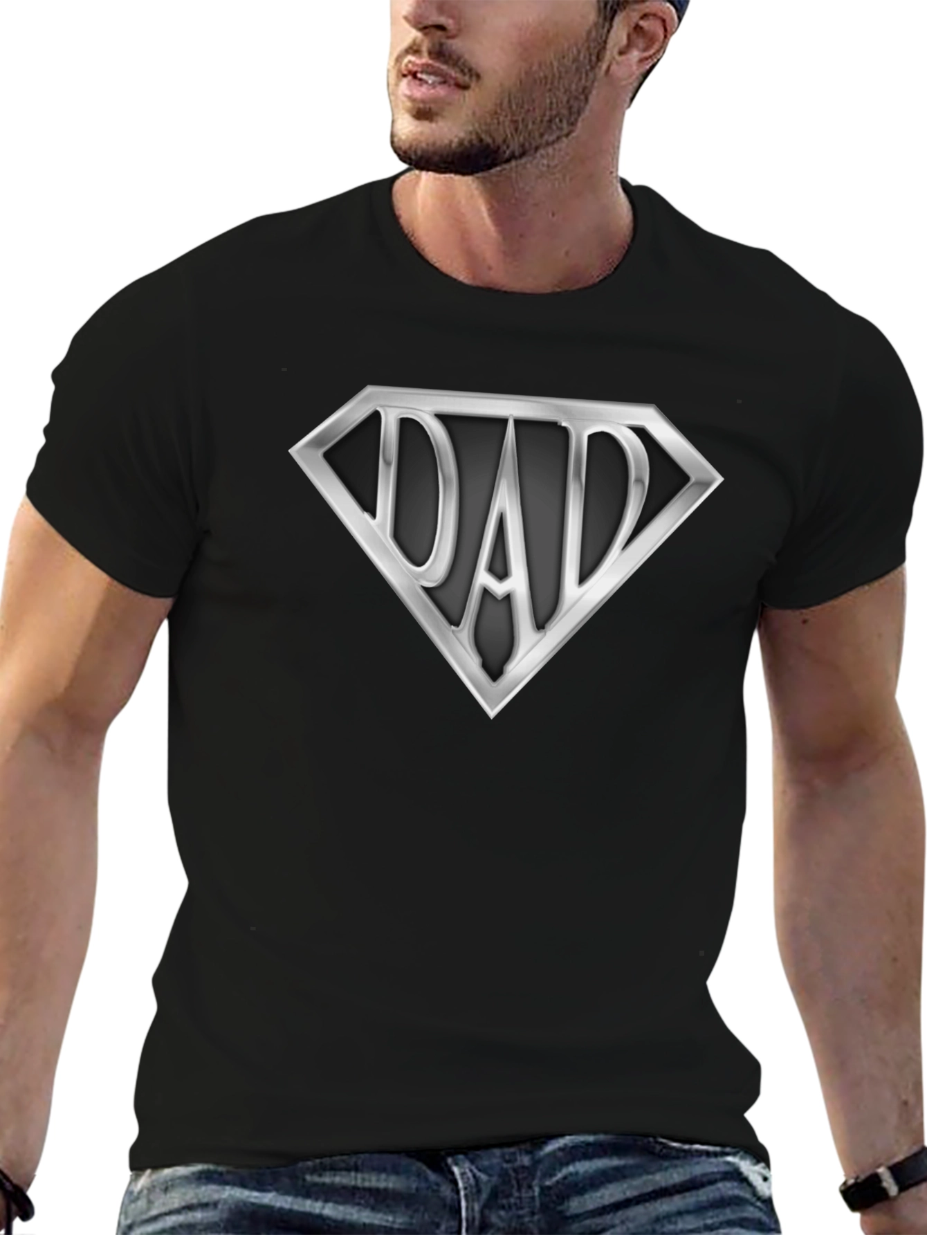 Super Dad T-Shirt - Silver Emblem on Black