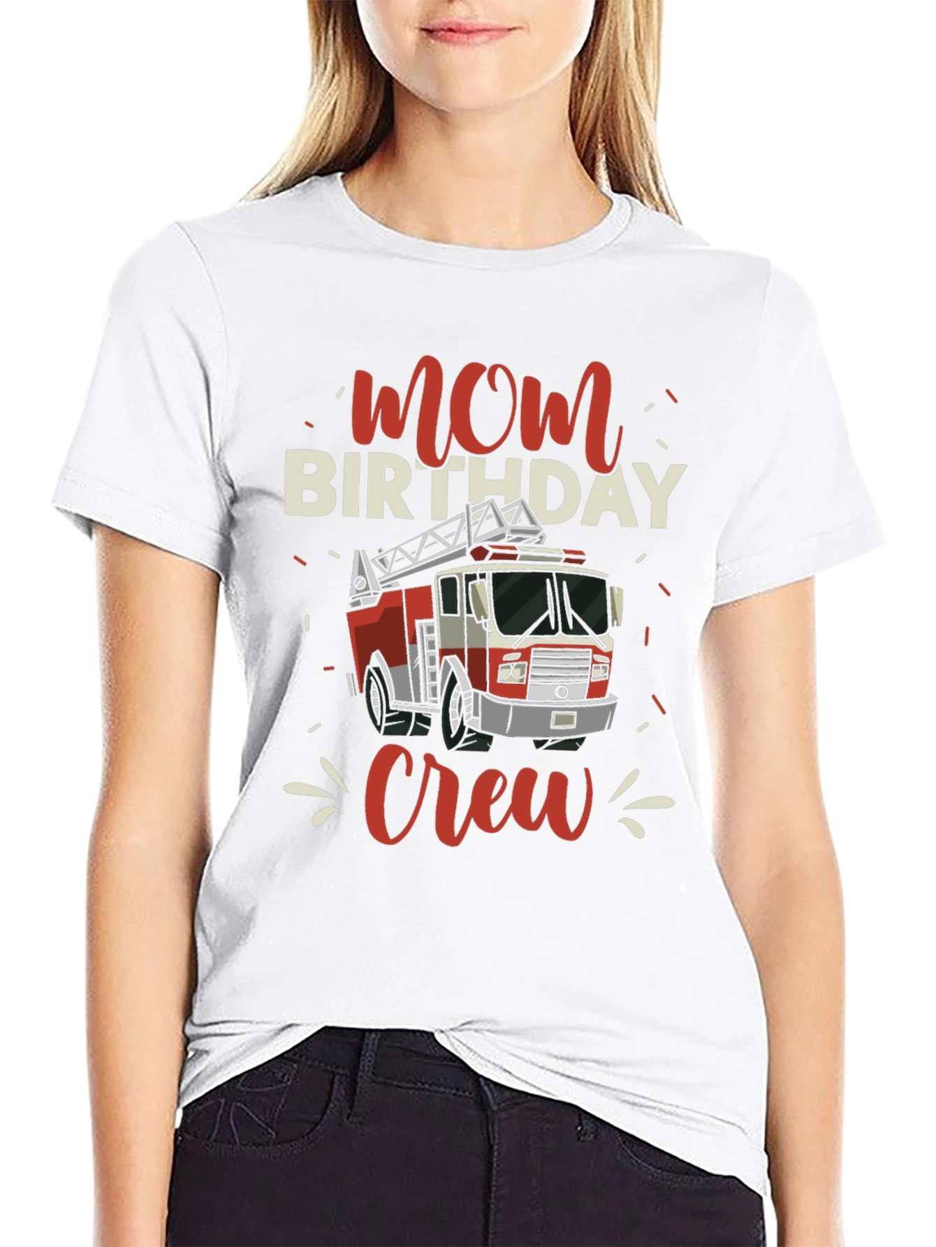 Mom Birthday Firetruck Crew T-Shirt