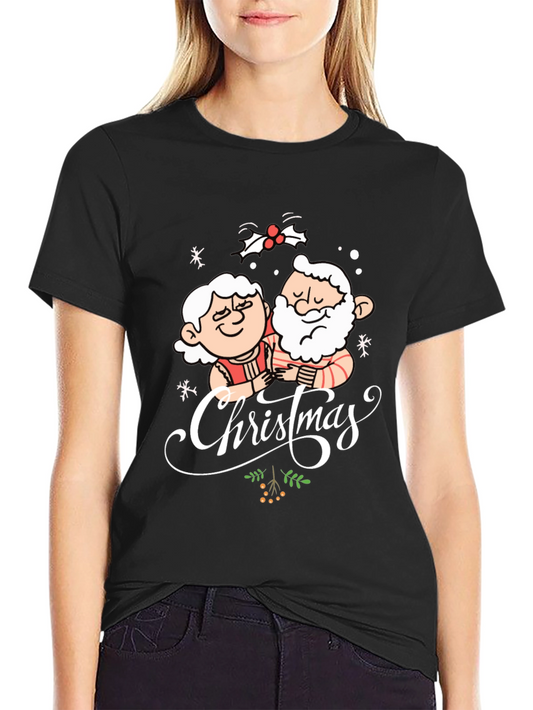 Christmas Santa Couple Black T-Shirt