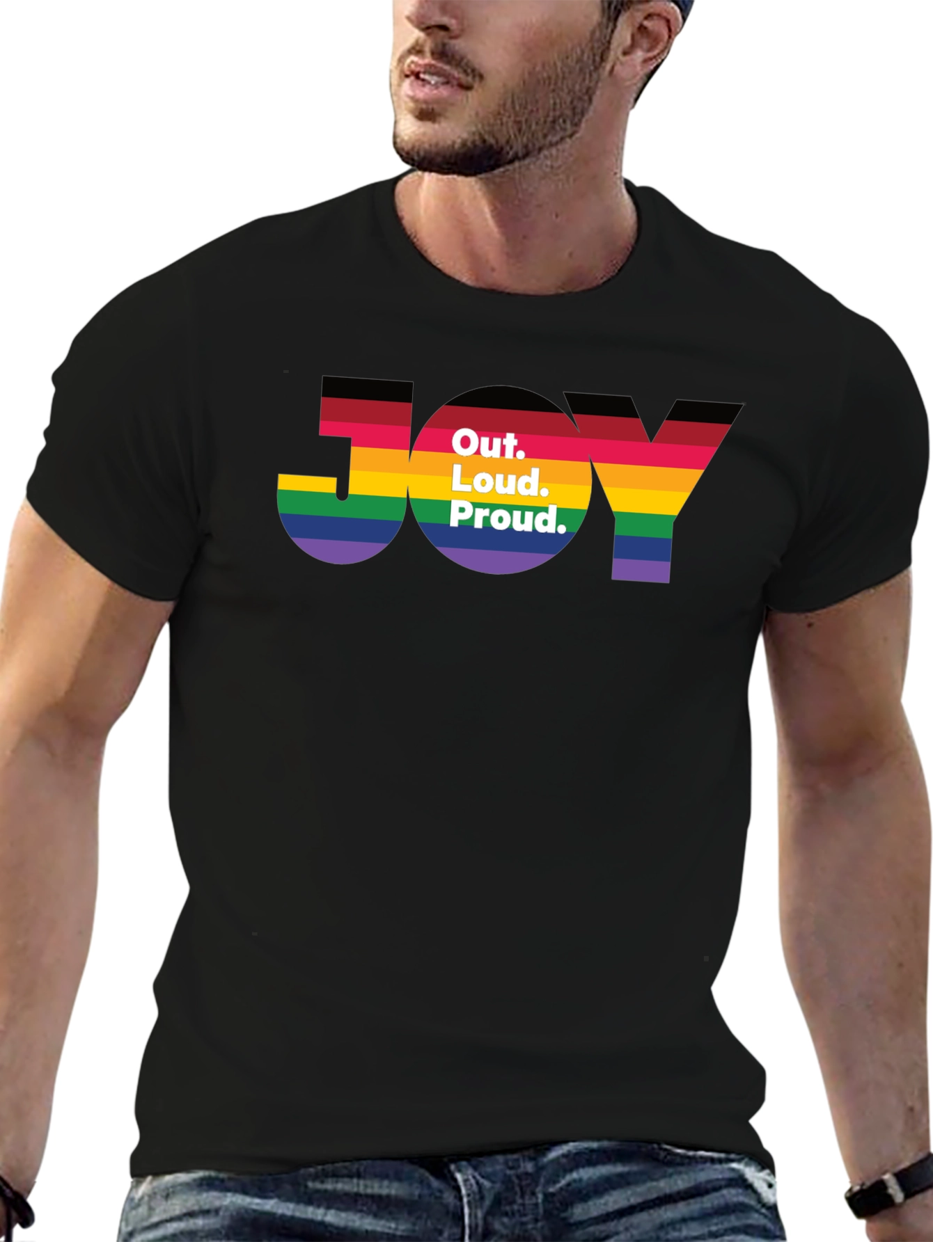 Out. Loud. Proud. JOY T-Shirt - Pride Rainbow Tee