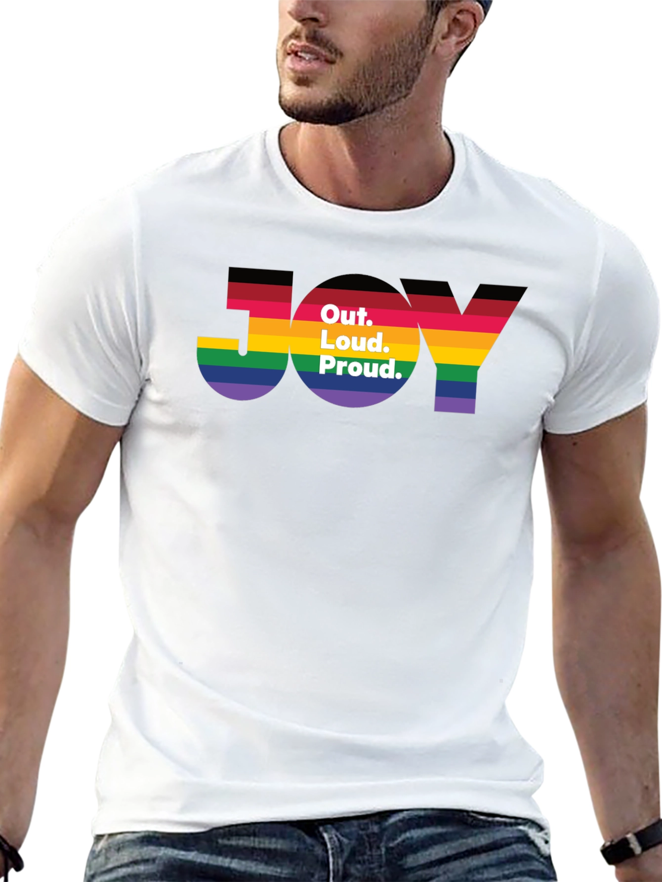 Out. Loud. Proud. JOY T-Shirt - Pride Rainbow Tee