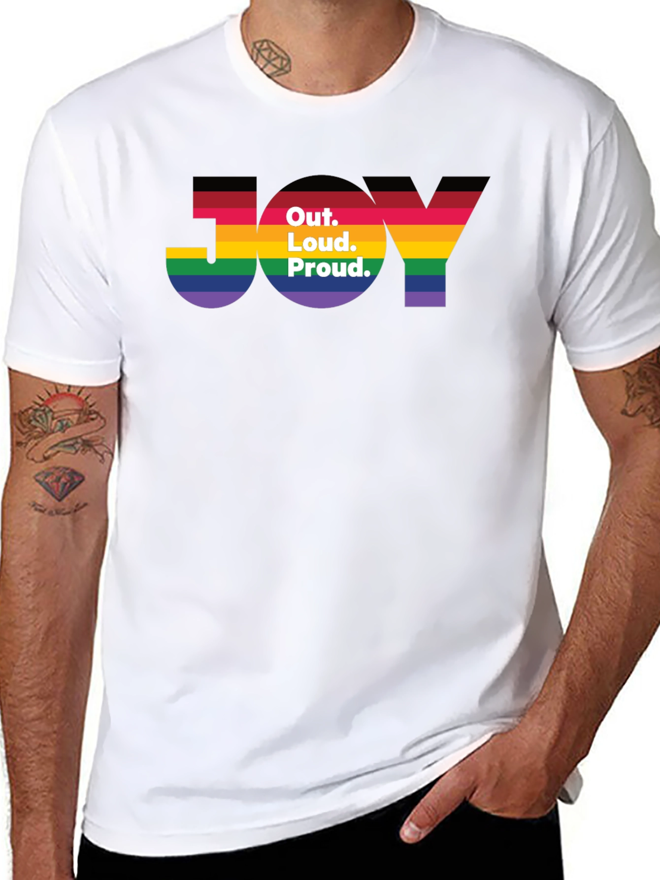 Out. Loud. Proud. JOY T-Shirt - Pride Rainbow Tee