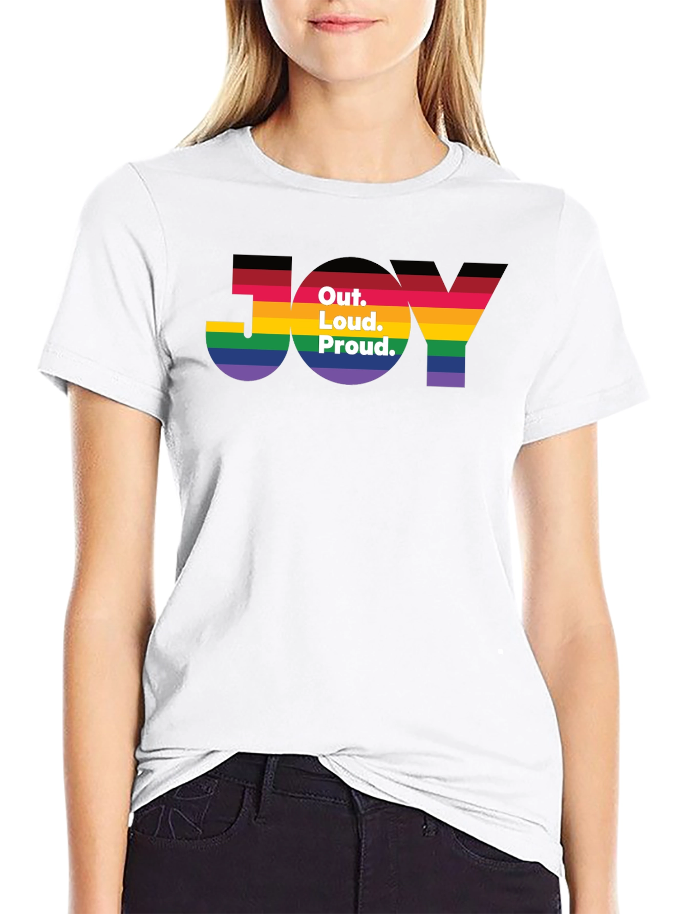 Out. Loud. Proud. JOY T-Shirt - Pride Rainbow Tee