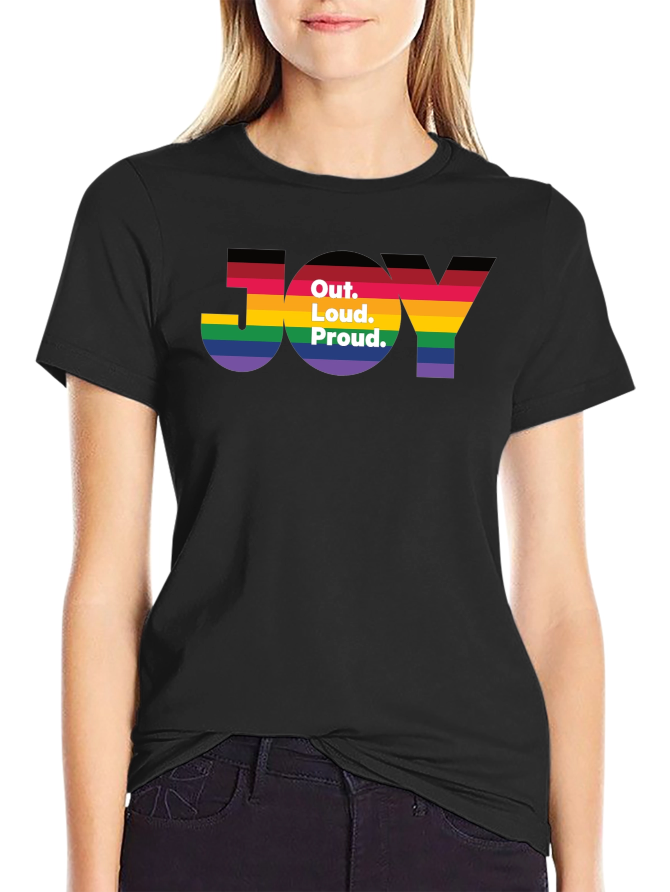 Out. Loud. Proud. JOY T-Shirt - Pride Rainbow Tee