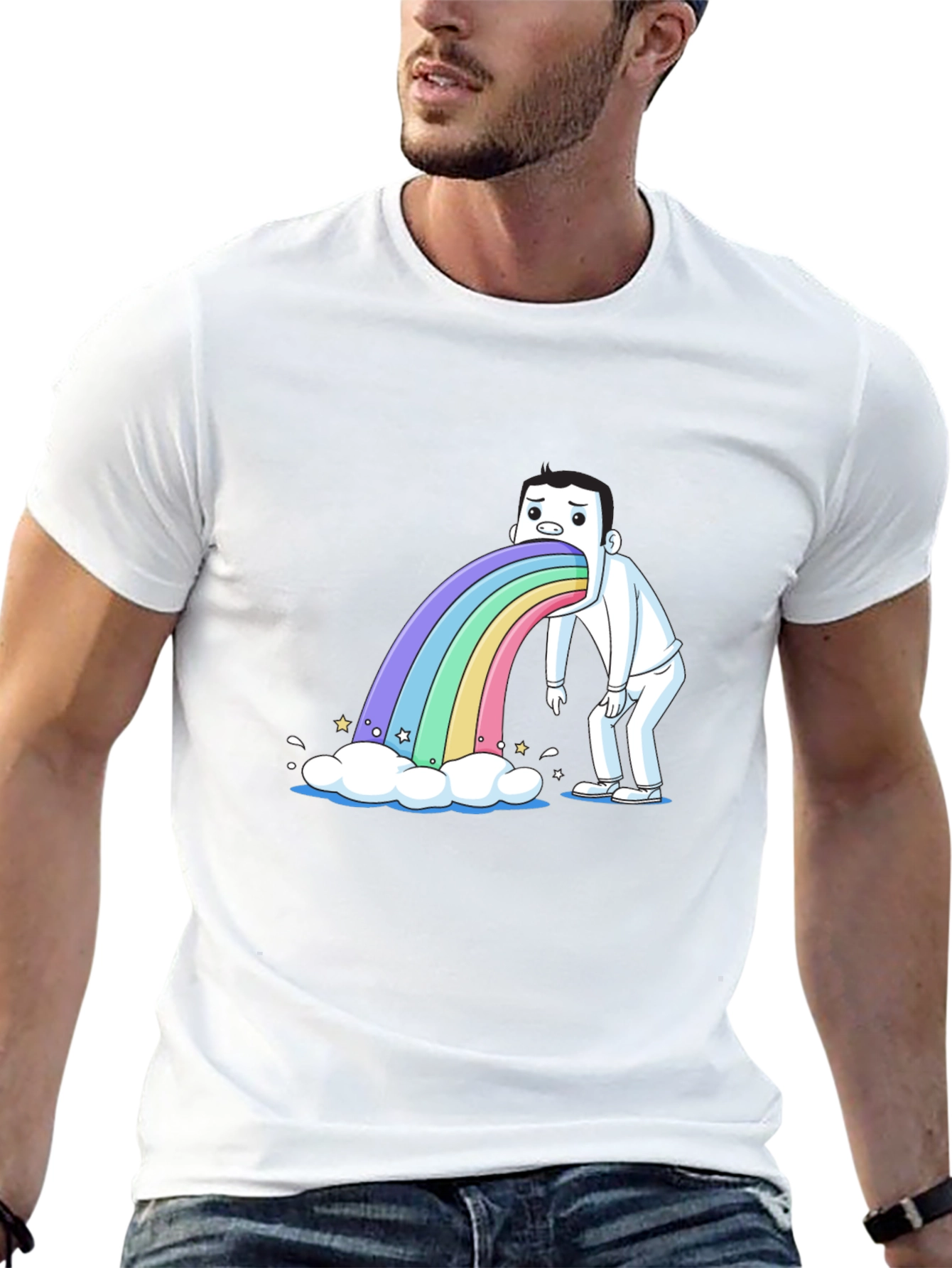 Rainbow Puke T-Shirt - Funny Cartoon Tee