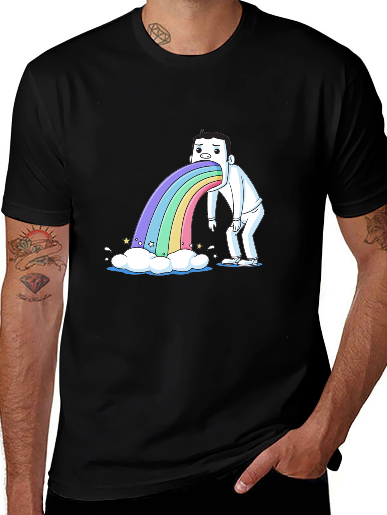 Rainbow Puke T-Shirt - Funny Cartoon Tee